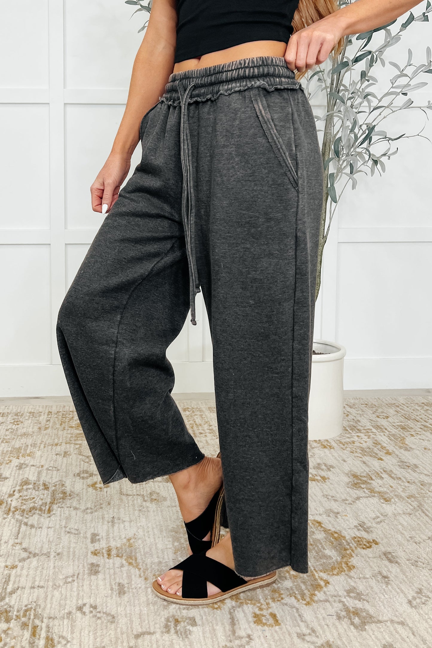 In or Out Wide Leg Cropped Pants Ash Black - Southern Divas Boutique