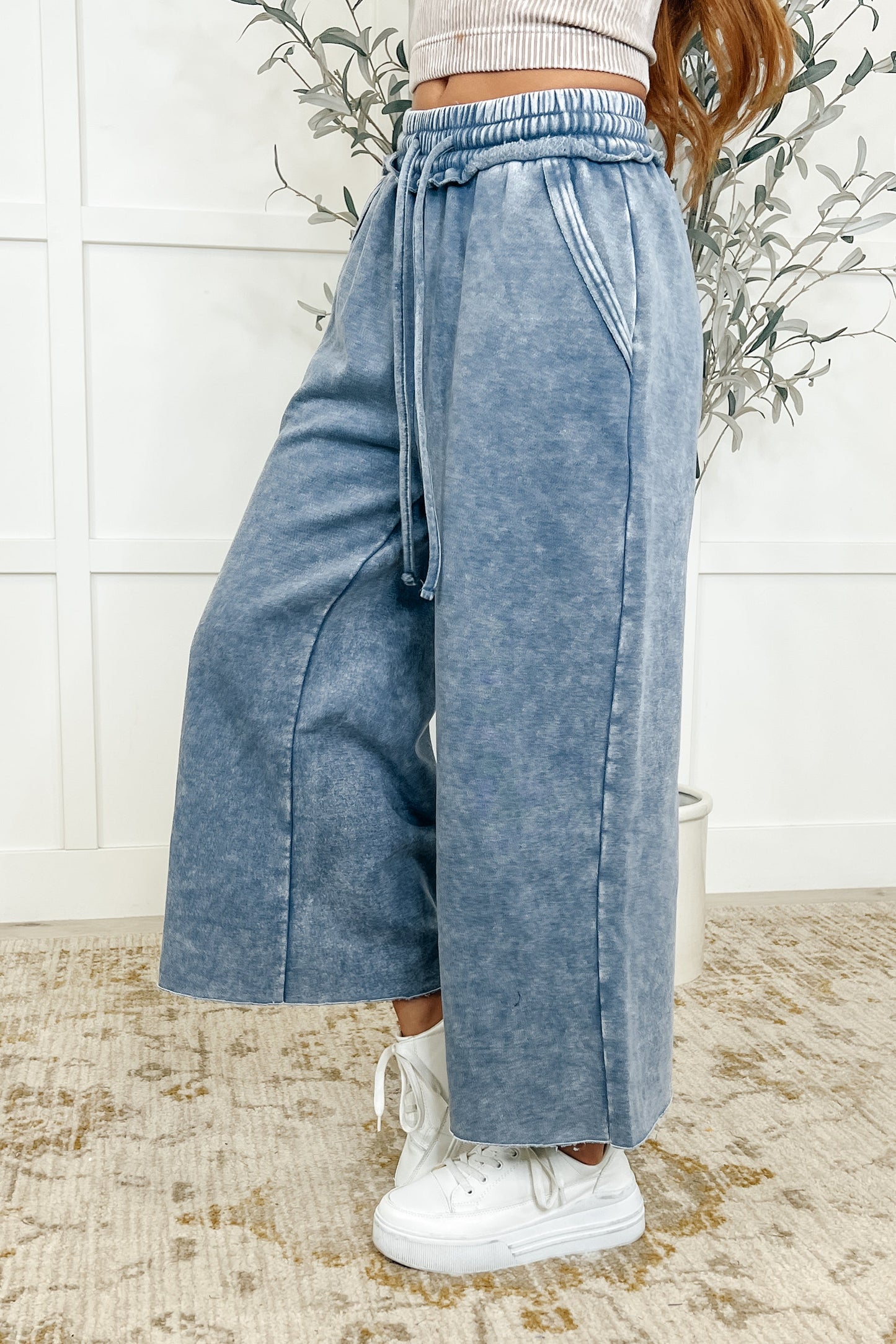 In or Out Wide Leg Cropped Pants Blue Grey - Southern Divas Boutique