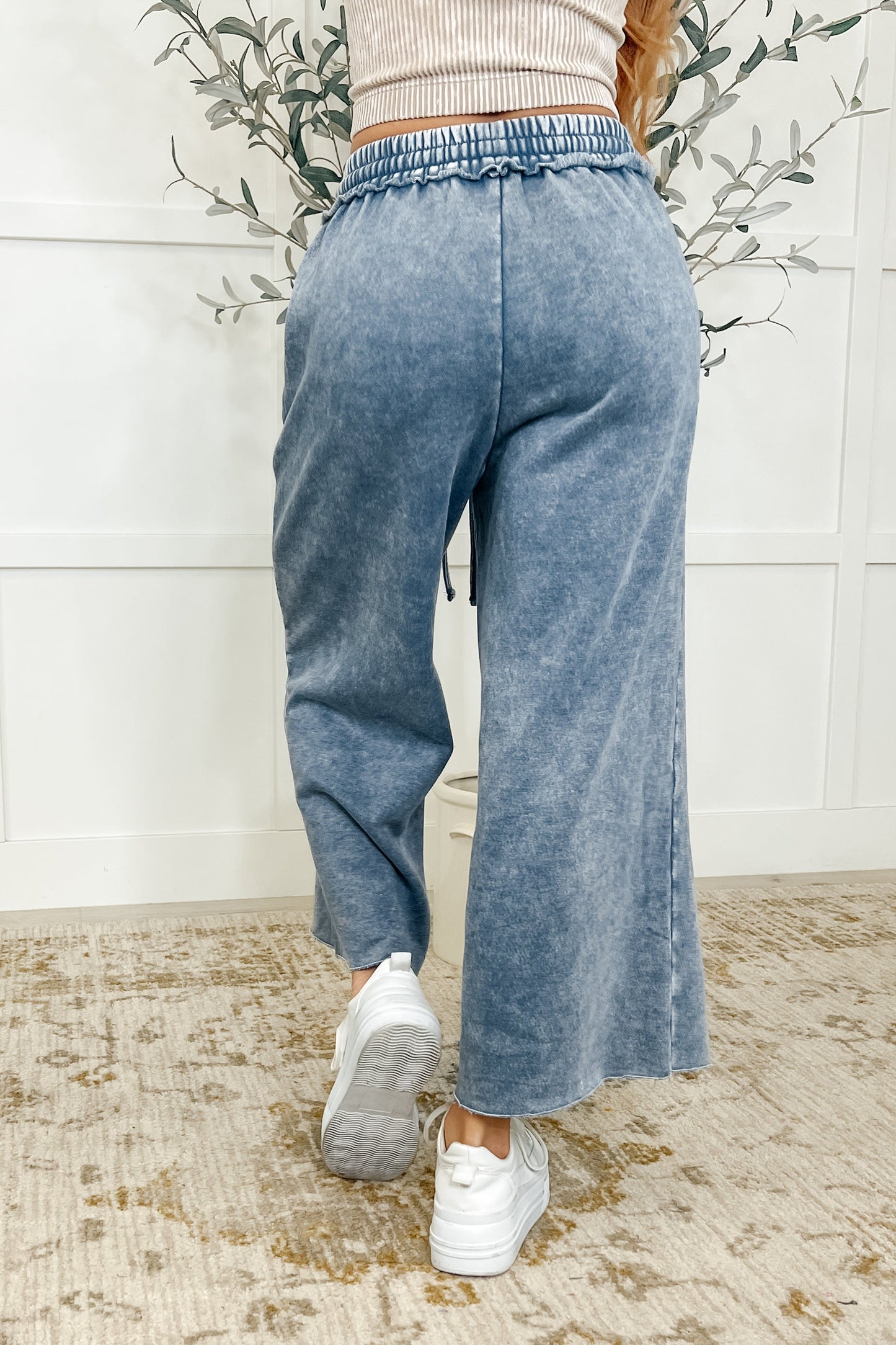 In or Out Wide Leg Cropped Pants Blue Grey - Southern Divas Boutique