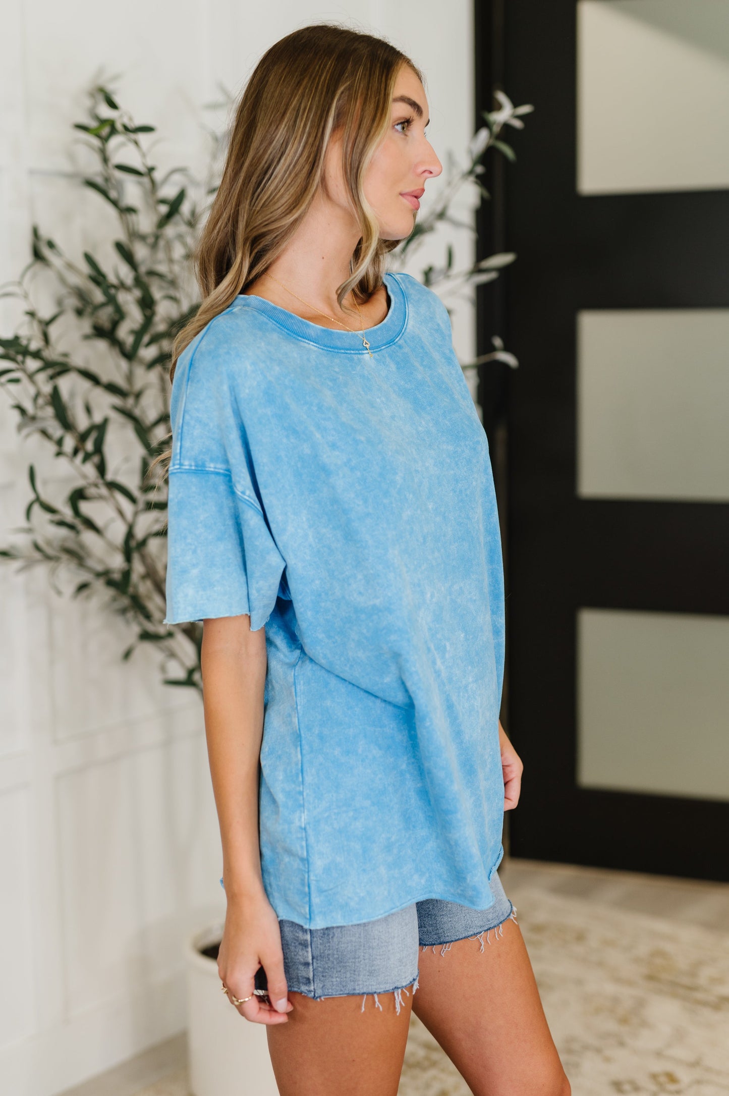 Just My Type Mineral Wash Relaxed Top in Deep Sky - Southern Divas Boutique