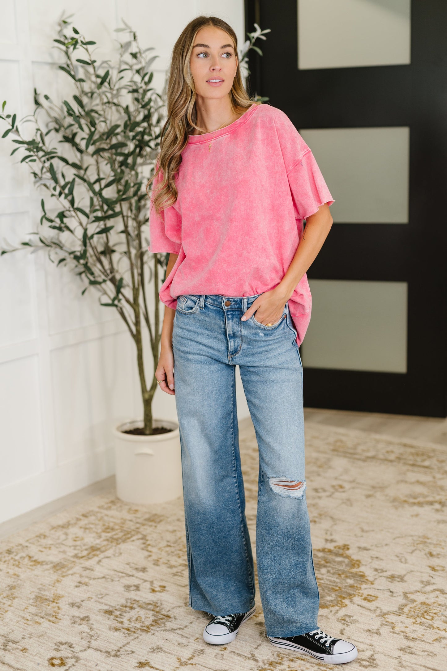 Just My Type Mineral Wash Relaxed Top in Fuchsia - Southern Divas Boutique