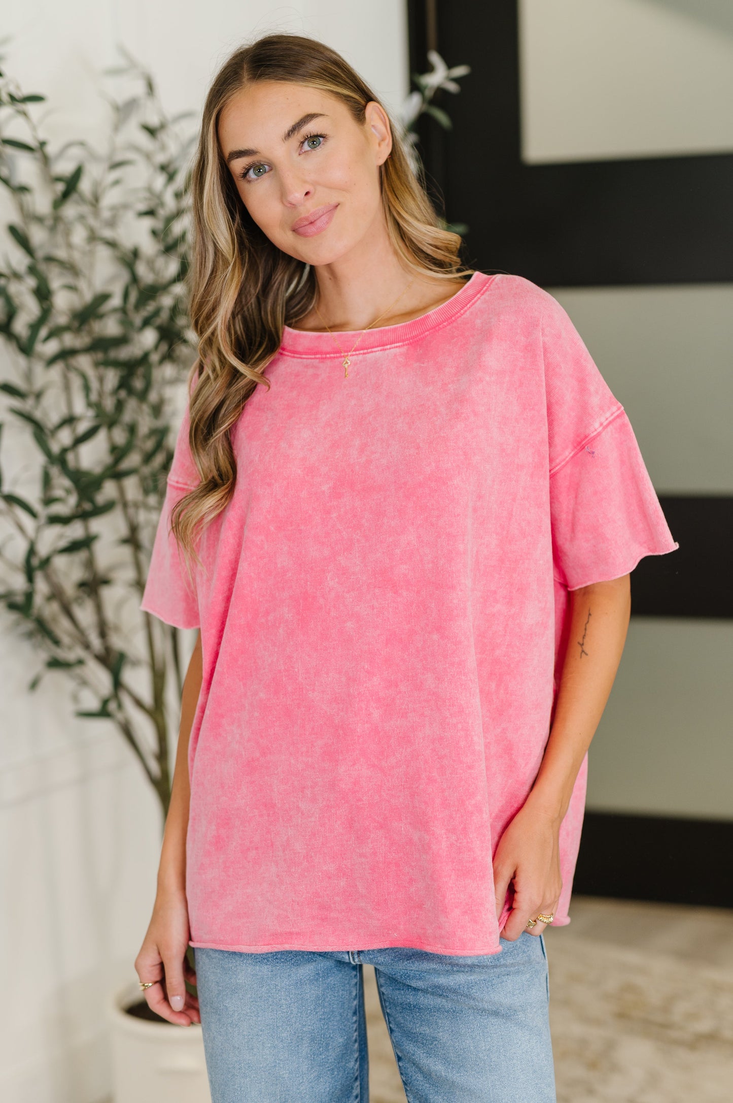 Just My Type Mineral Wash Relaxed Top in Fuchsia - Southern Divas Boutique