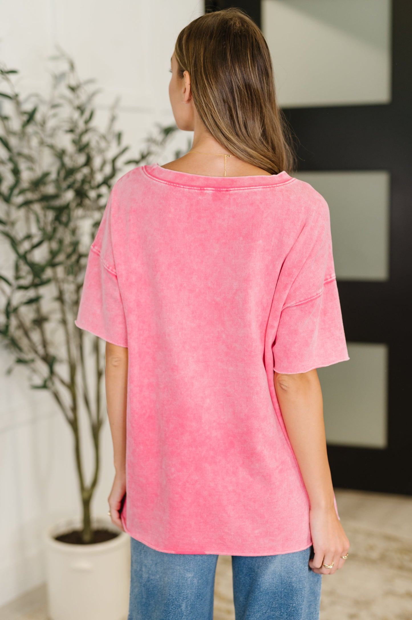 Just My Type Mineral Wash Relaxed Top in Fuchsia - Southern Divas Boutique