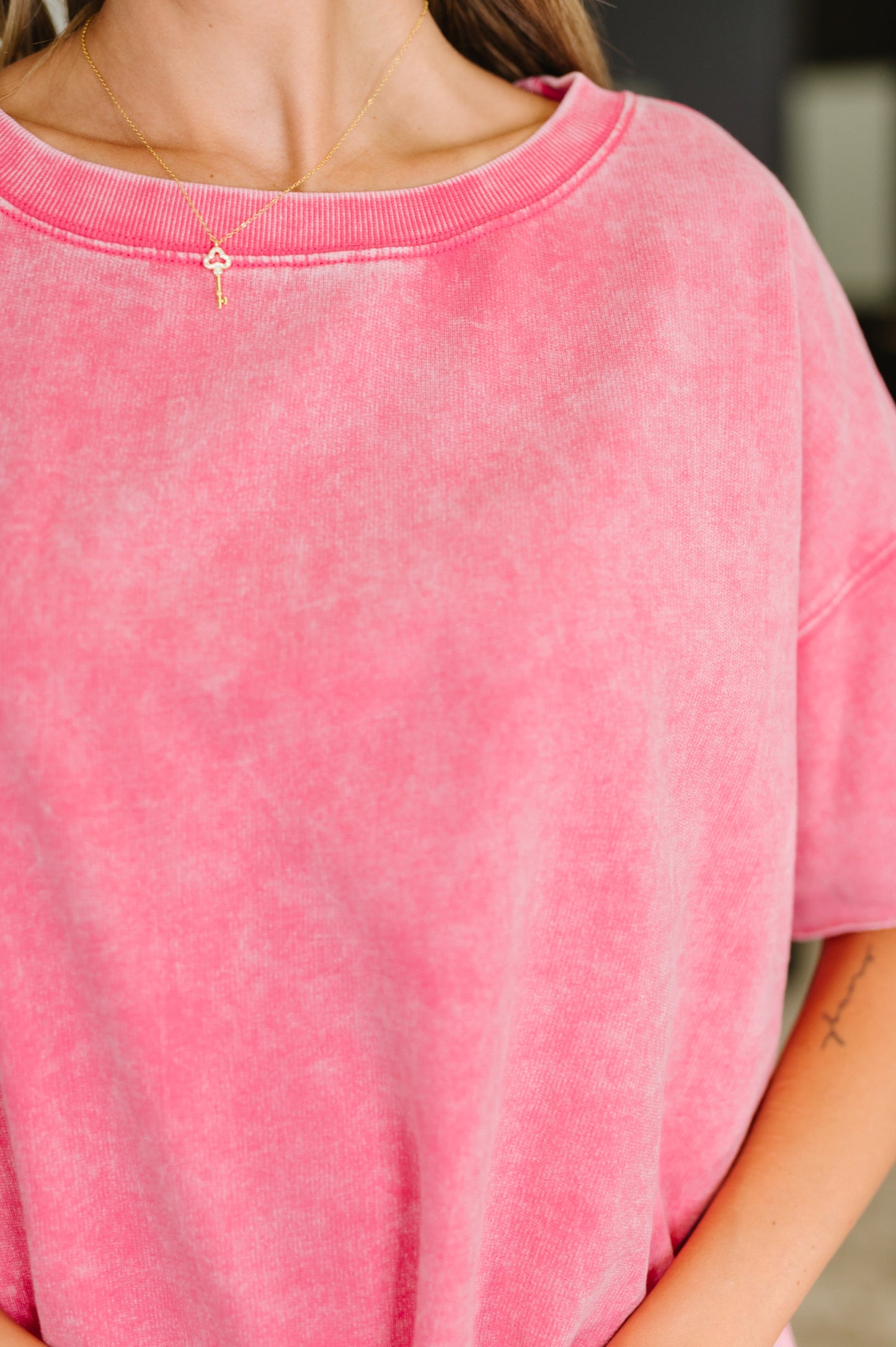Just My Type Mineral Wash Relaxed Top in Fuchsia - Southern Divas Boutique