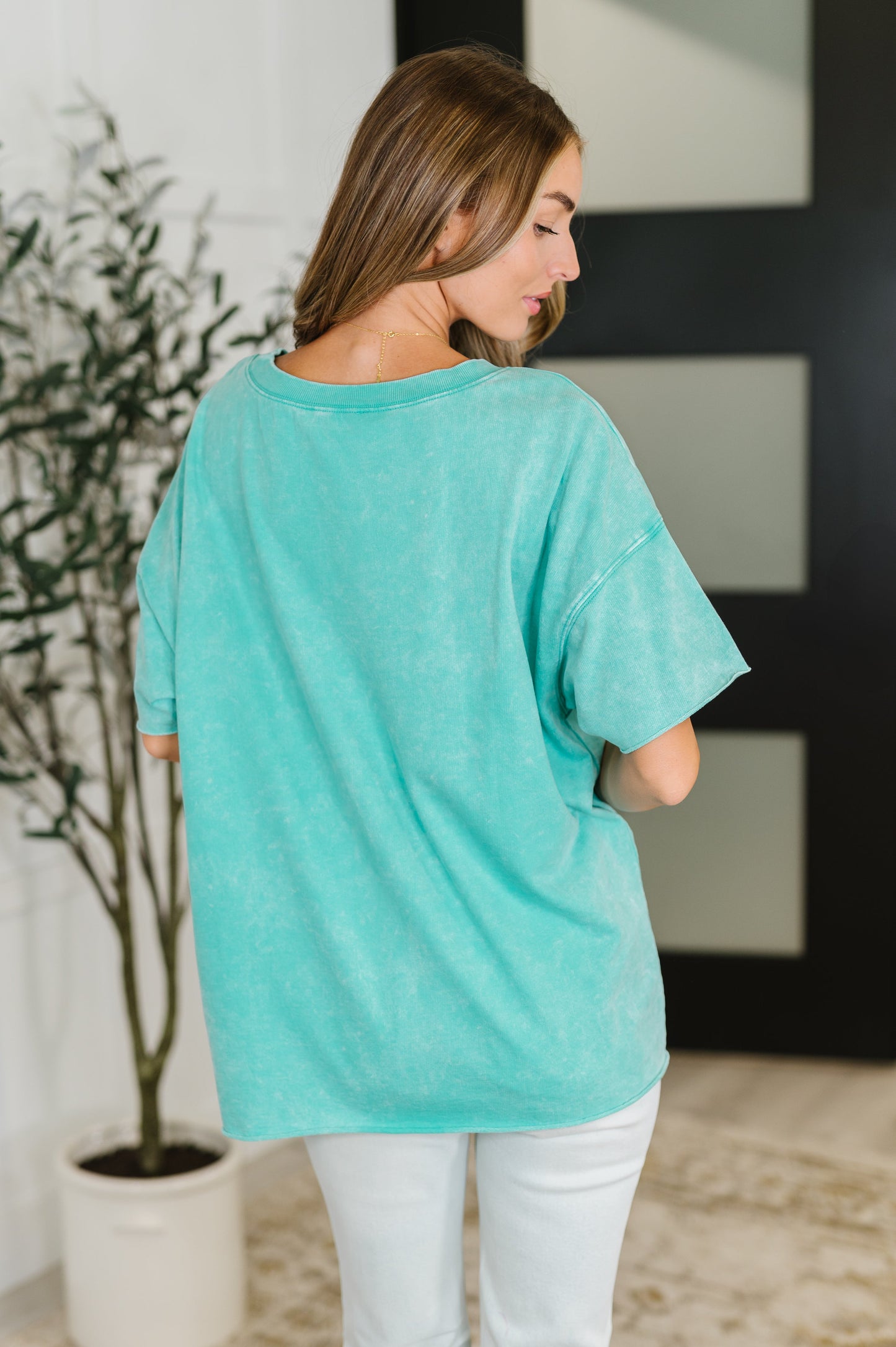 Just My Type Mineral Wash Relaxed Top in Turquoise - Southern Divas Boutique
