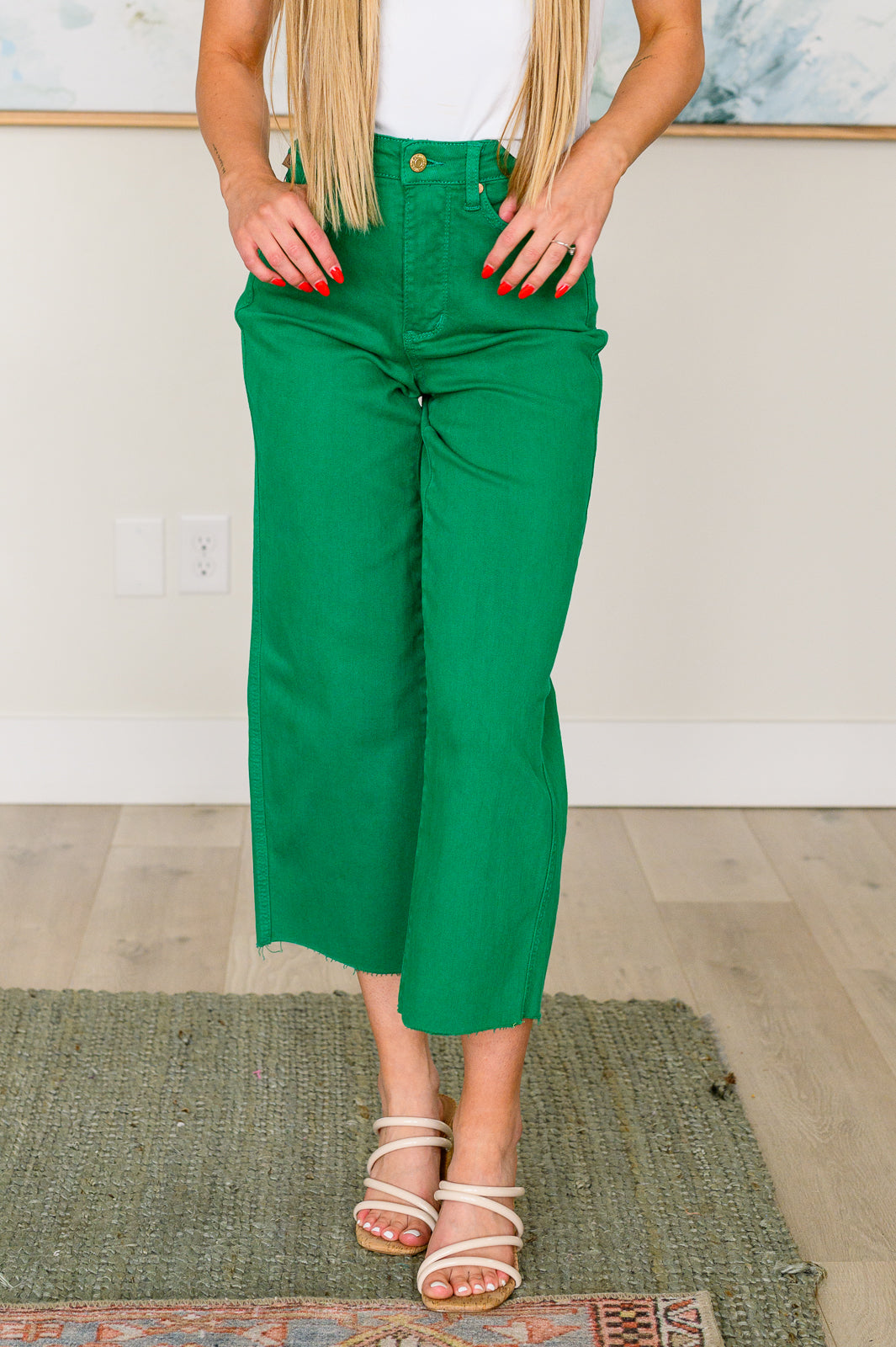 Lisa High Rise Control Top Wide Leg Crop Jeans in Kelly Green - Southern Divas Boutique