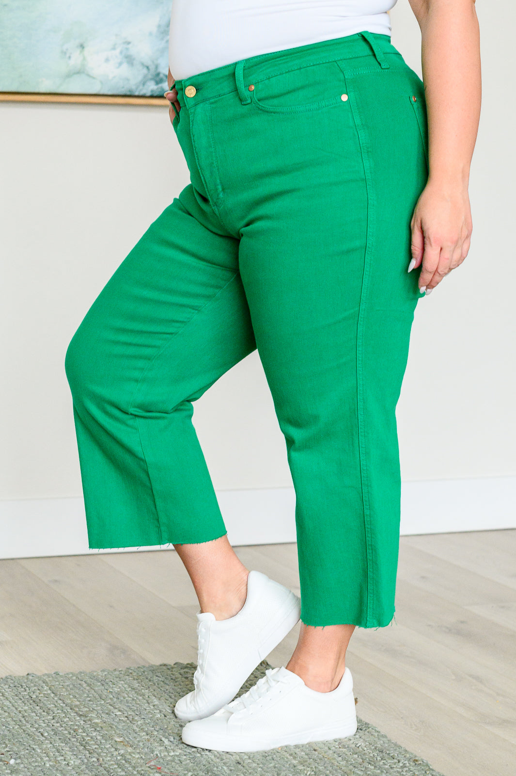 Lisa High Rise Control Top Wide Leg Crop Jeans in Kelly Green - Southern Divas Boutique