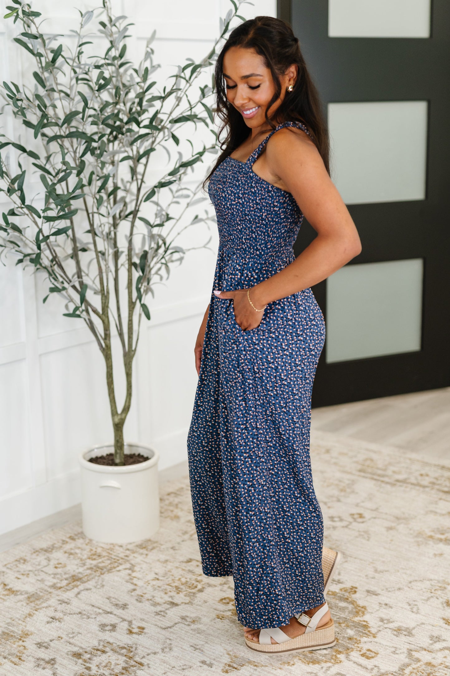 Live Your Best Life Floral Jumpsuit in Blue Floral - Southern Divas Boutique