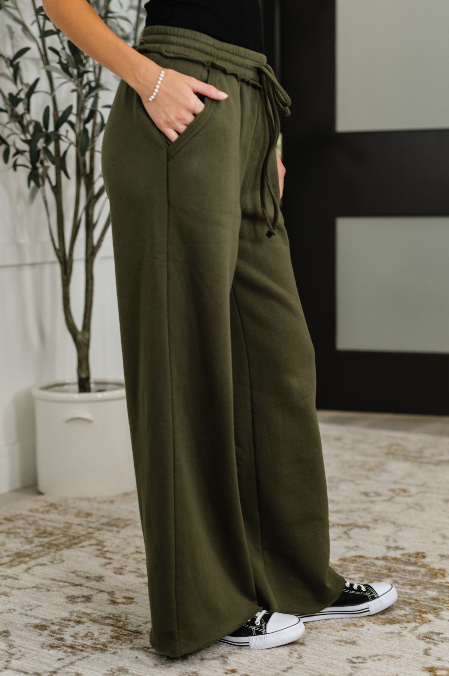 Lounge Line Wide Leg Sweats in Dark Olive - Southern Divas Boutique