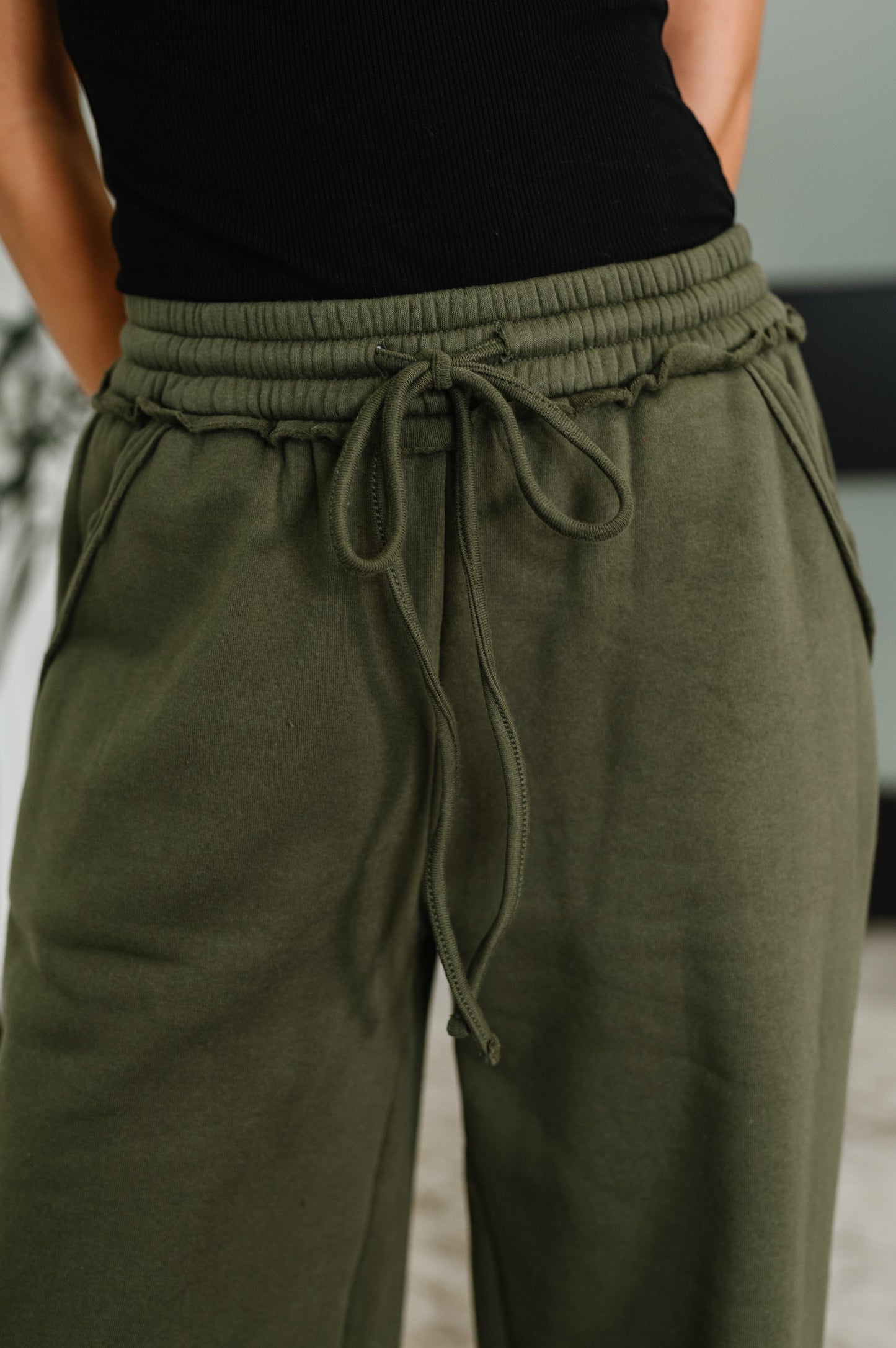 Lounge Line Wide Leg Sweats in Dark Olive - Southern Divas Boutique