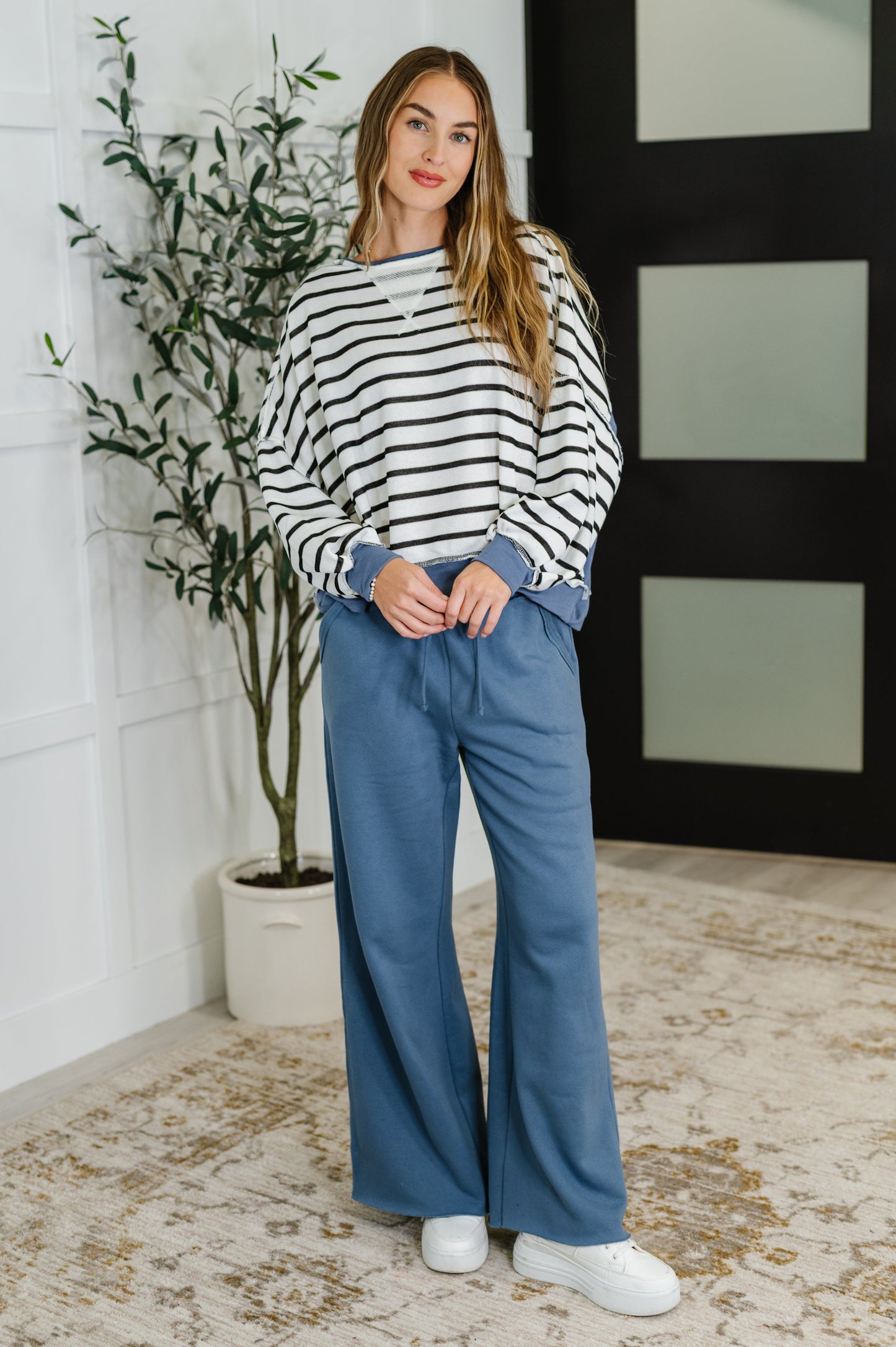 Lounge Line Wide Leg Sweats in Dusty Blue - Southern Divas Boutique