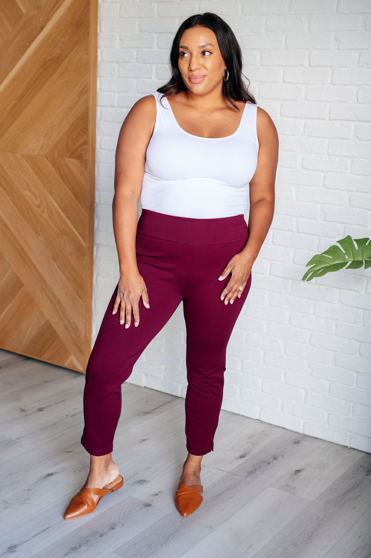 Magic Ankle Crop Skinny Pants in Wine - Southern Divas Boutique