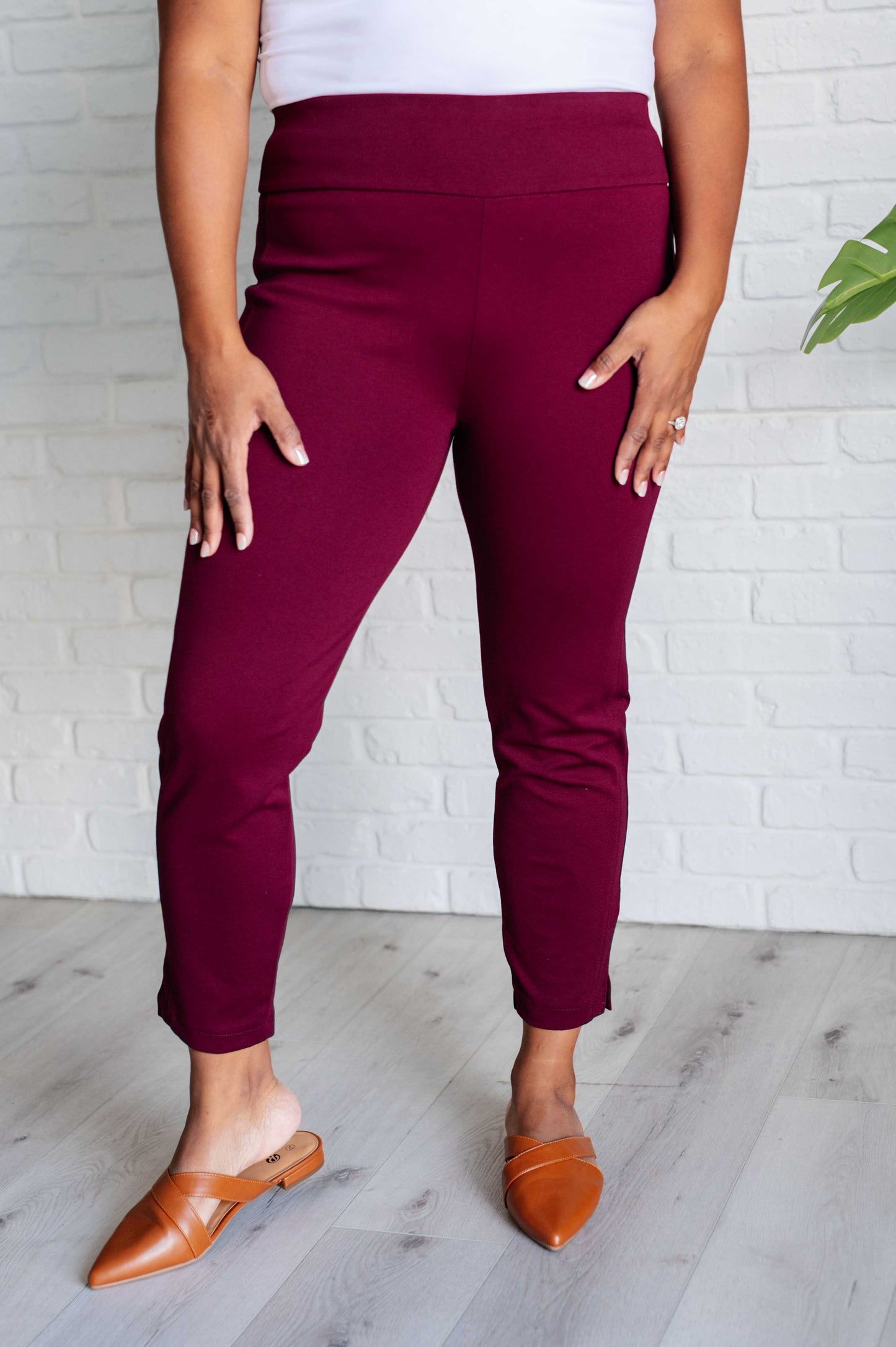 Magic Ankle Crop Skinny Pants in Wine - Southern Divas Boutique