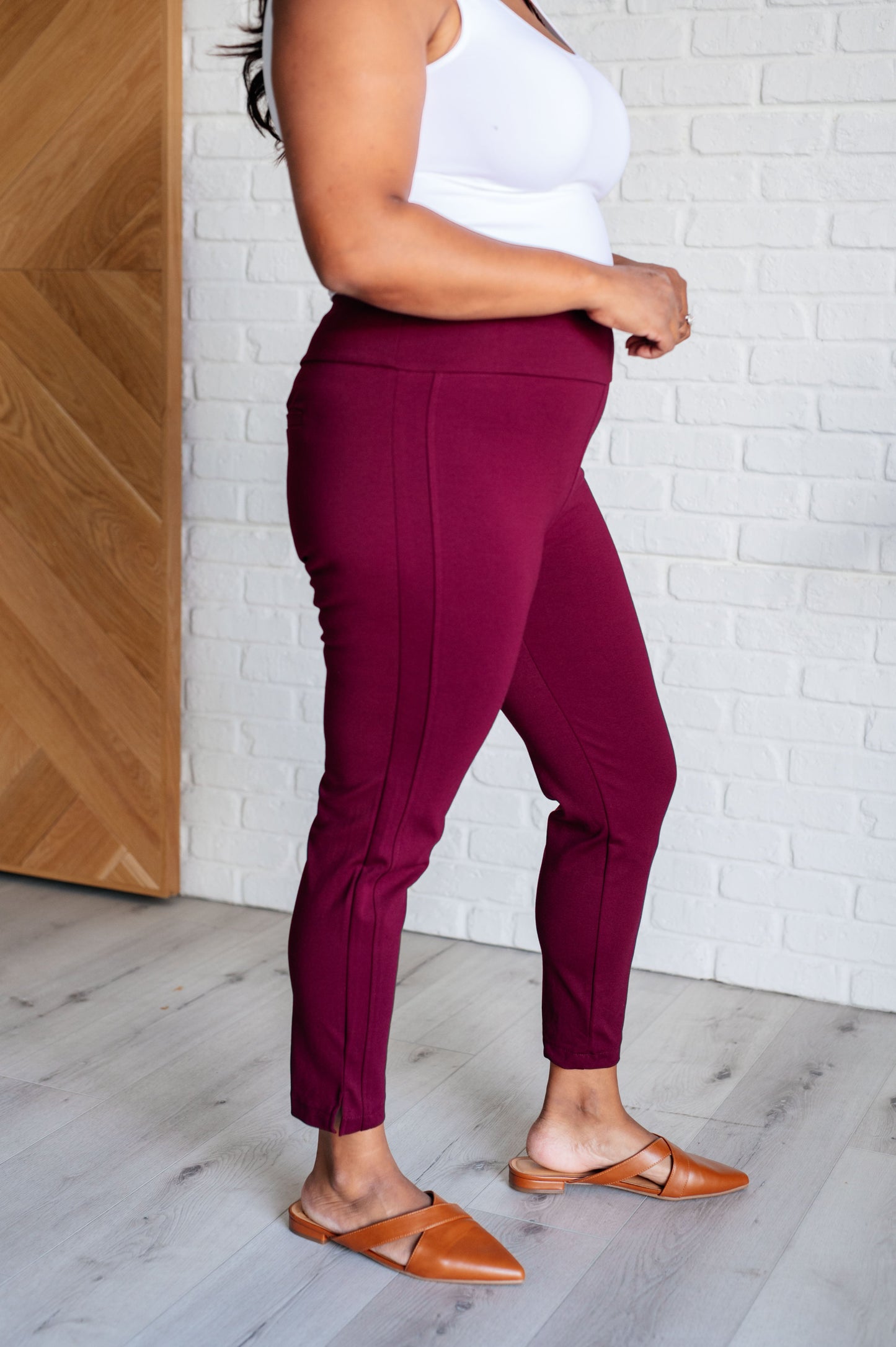 Magic Ankle Crop Skinny Pants in Wine - Southern Divas Boutique