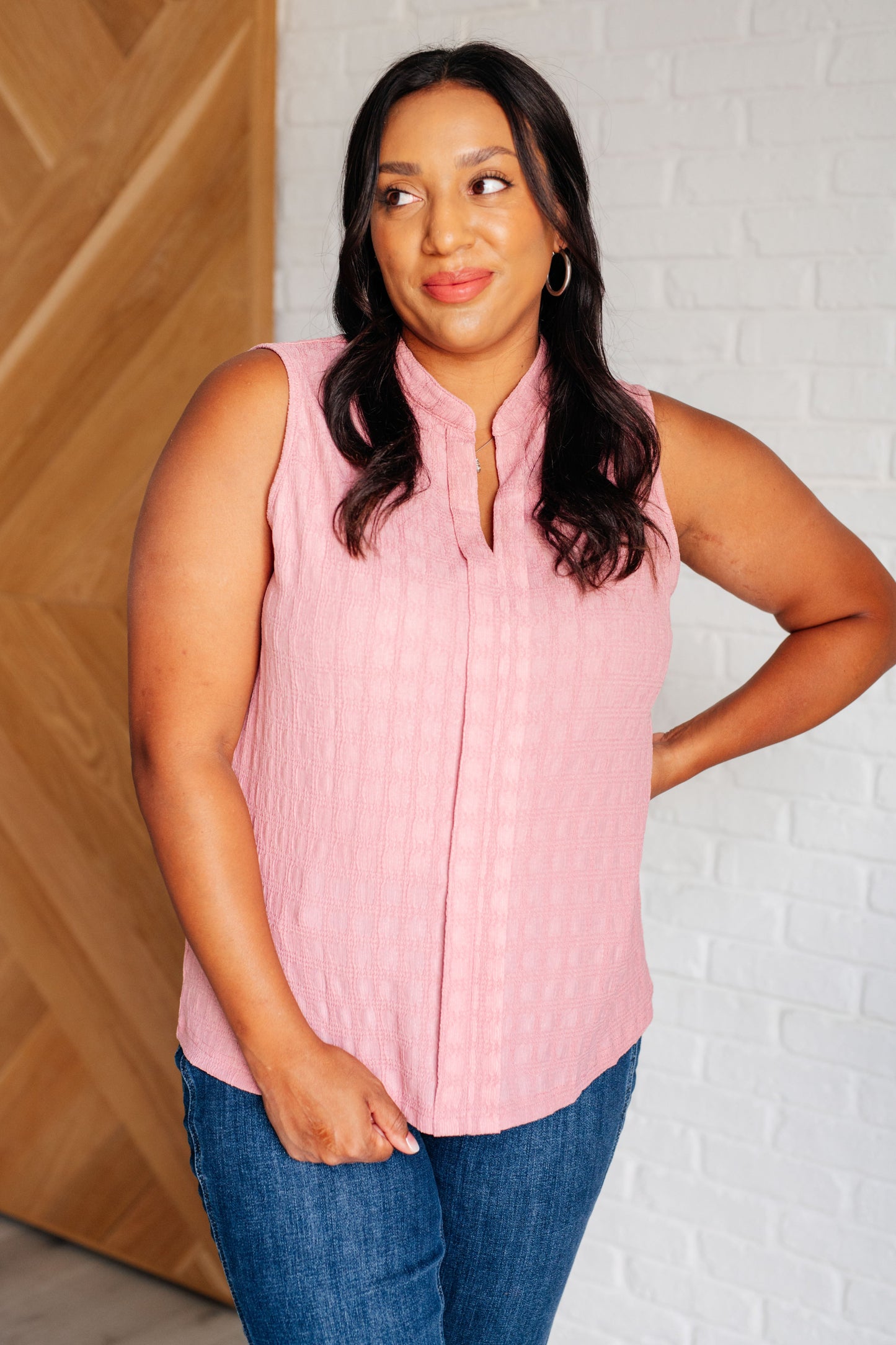 Matter of Fact Pleat Front Sleeveless Blouse in Pink - Southern Divas Boutique