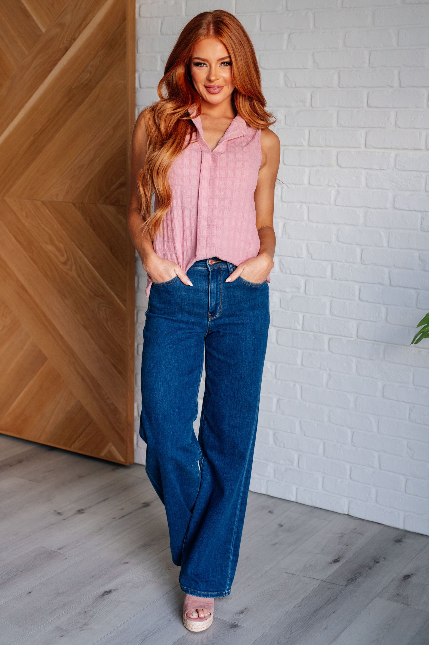 Matter of Fact Pleat Front Sleeveless Blouse in Pink - Southern Divas Boutique