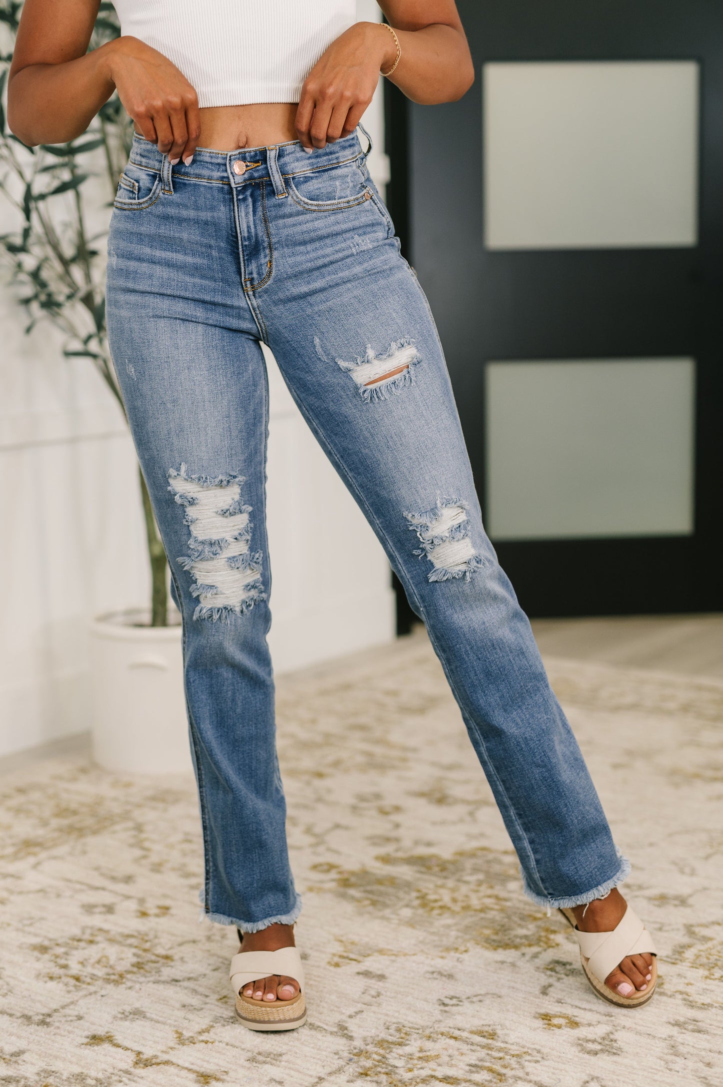 Maureen High Rise Distressed Bootcut Jeans - Southern Divas Boutique