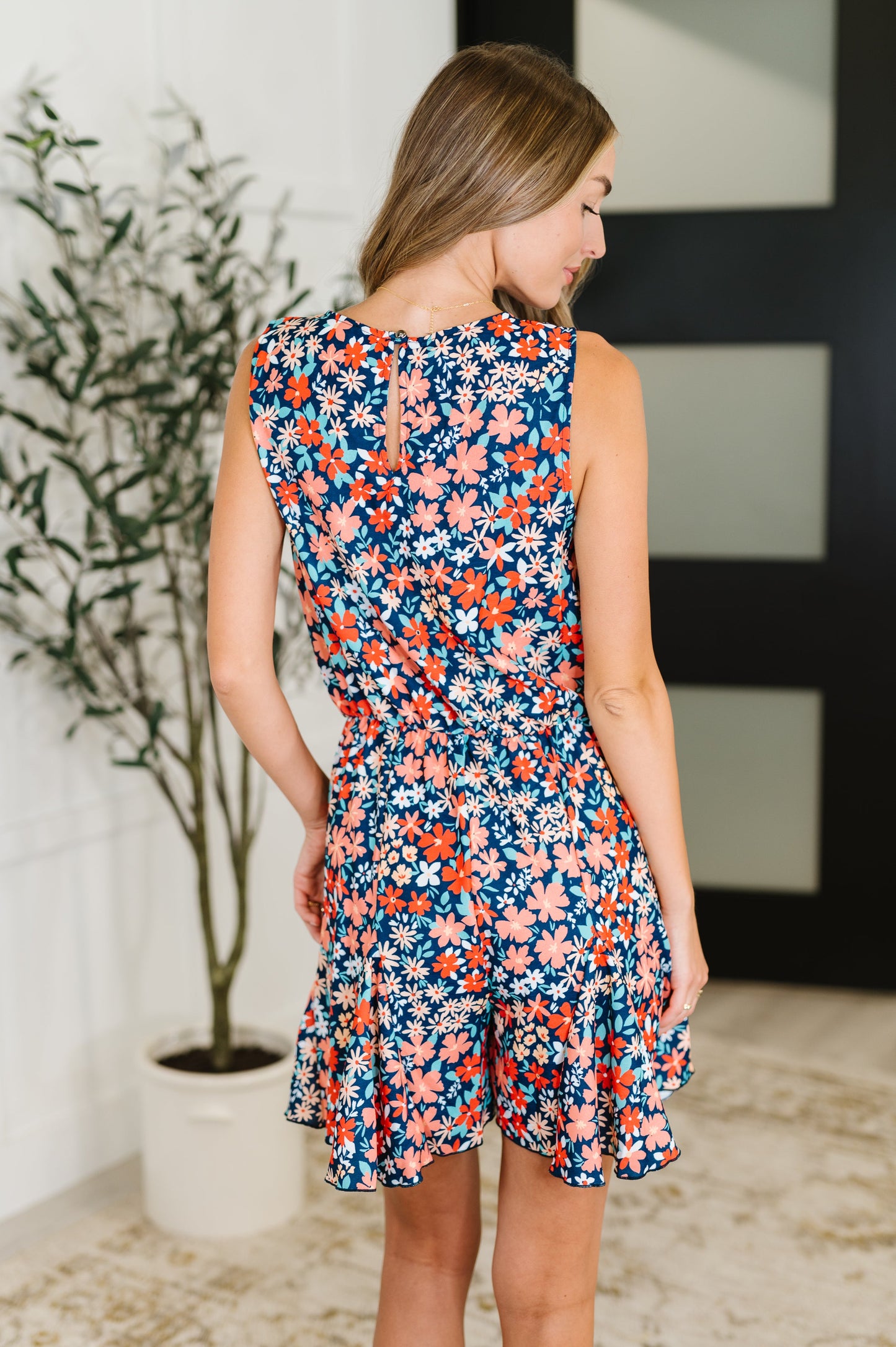Meadow Mischief Sleeveless Dress in Navy/Orange/Teal - Southern Divas Boutique