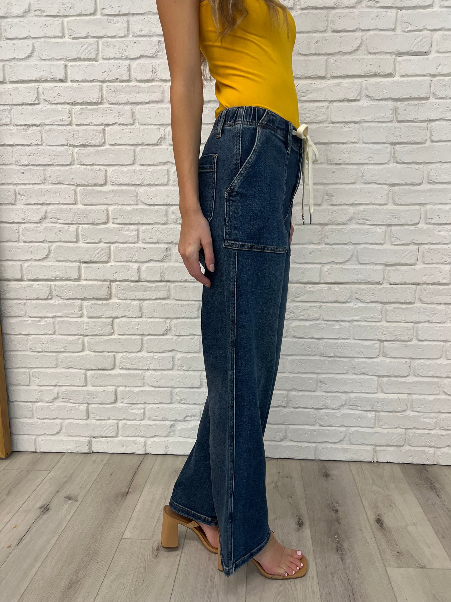 Melanie High Rise Drawstring Wide Leg Jeans - Southern Divas Boutique