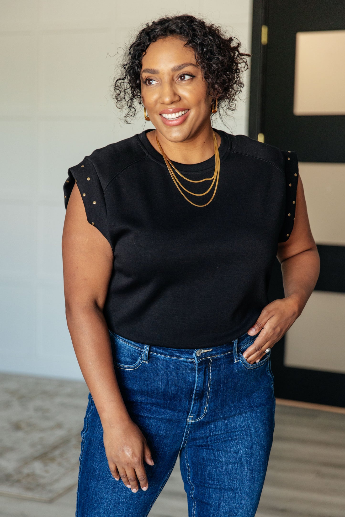 My Domain Studded Cap Sleeve Top - Southern Divas Boutique