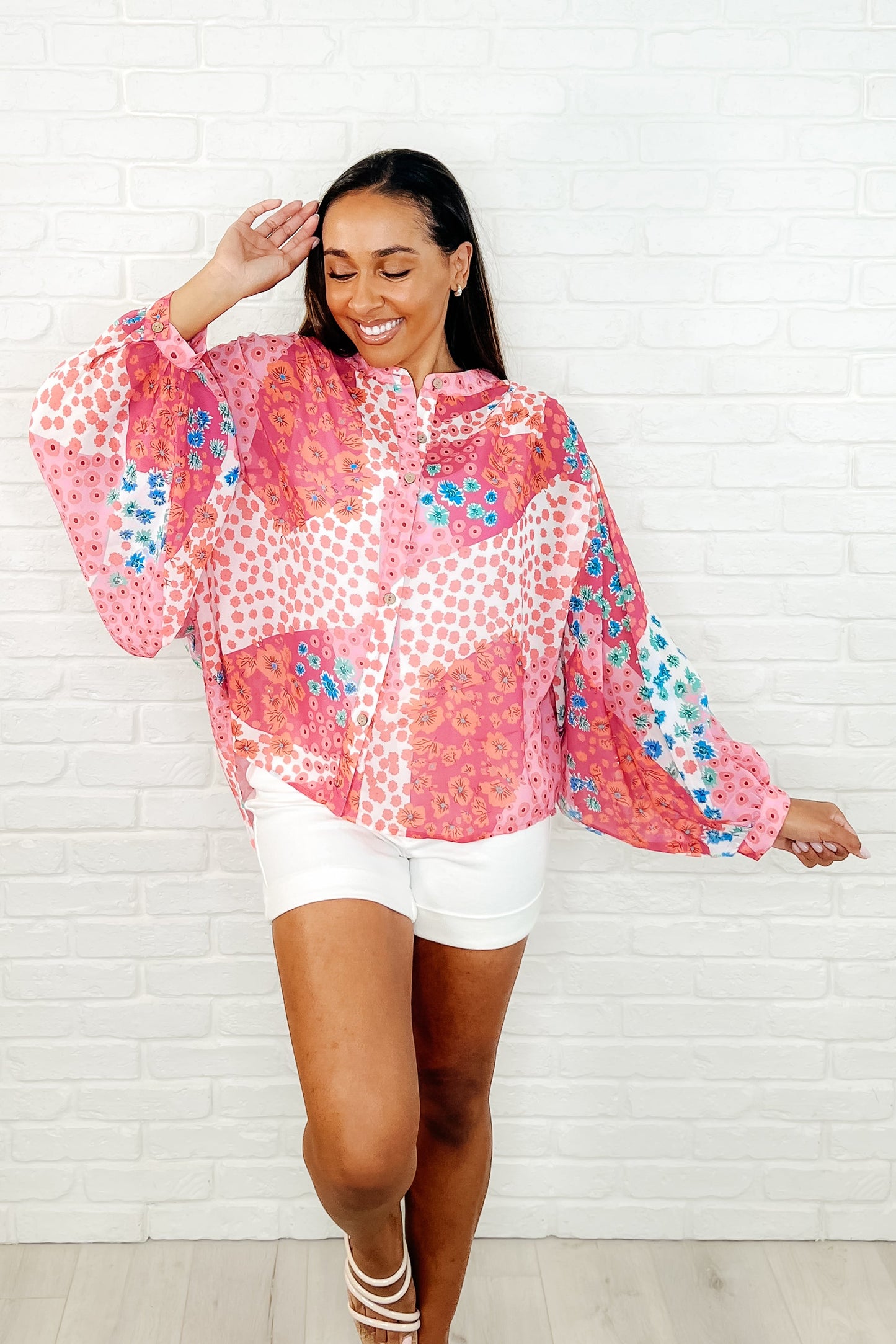 No Hesitation Mixed Print Blouse - Southern Divas Boutique