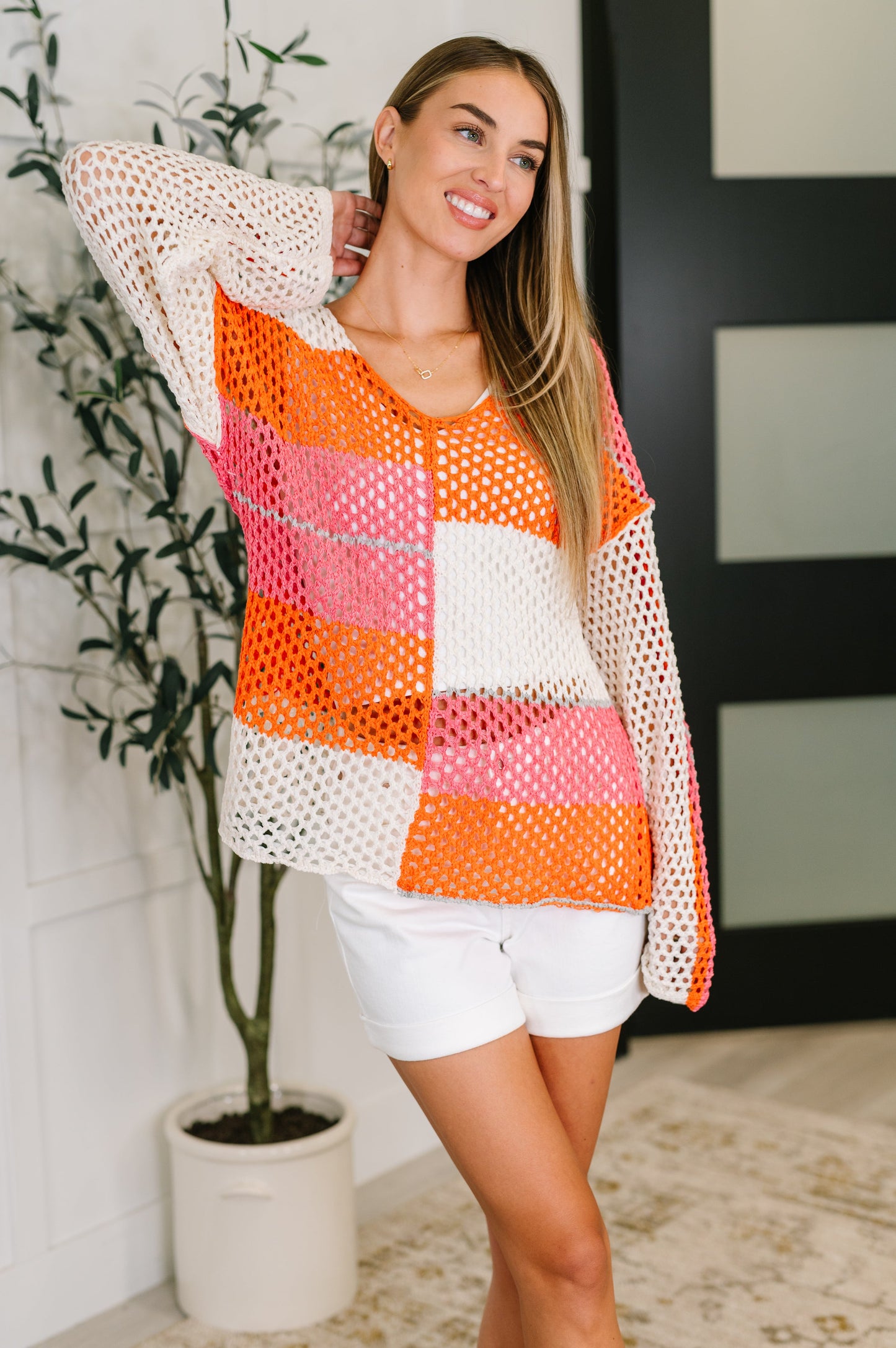 Off the Grid Net Color Block Layering Top - Southern Divas Boutique