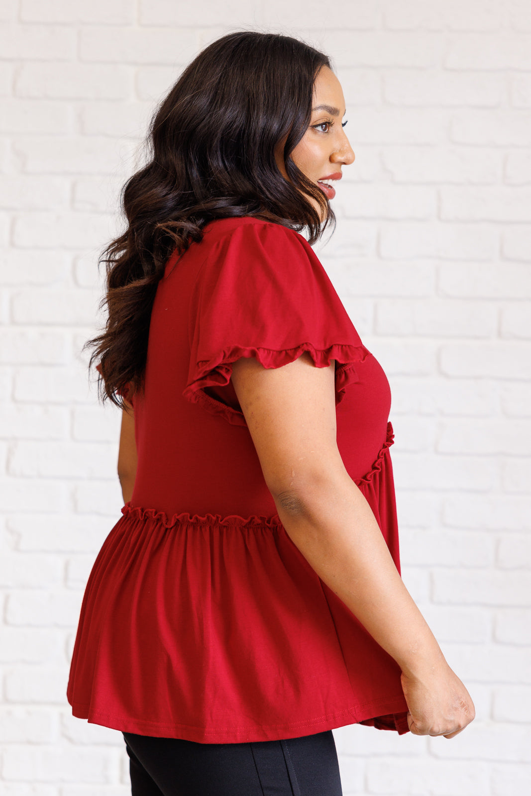 One Day Soon V-Neck Ruffle Detail Top - Southern Divas Boutique