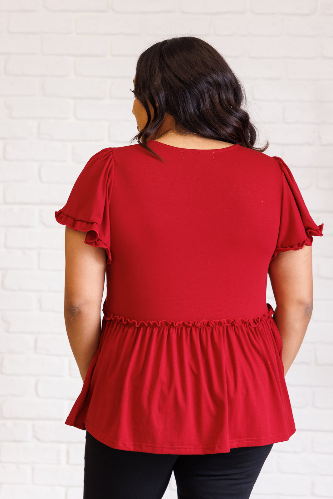 One Day Soon V-Neck Ruffle Detail Top - Southern Divas Boutique