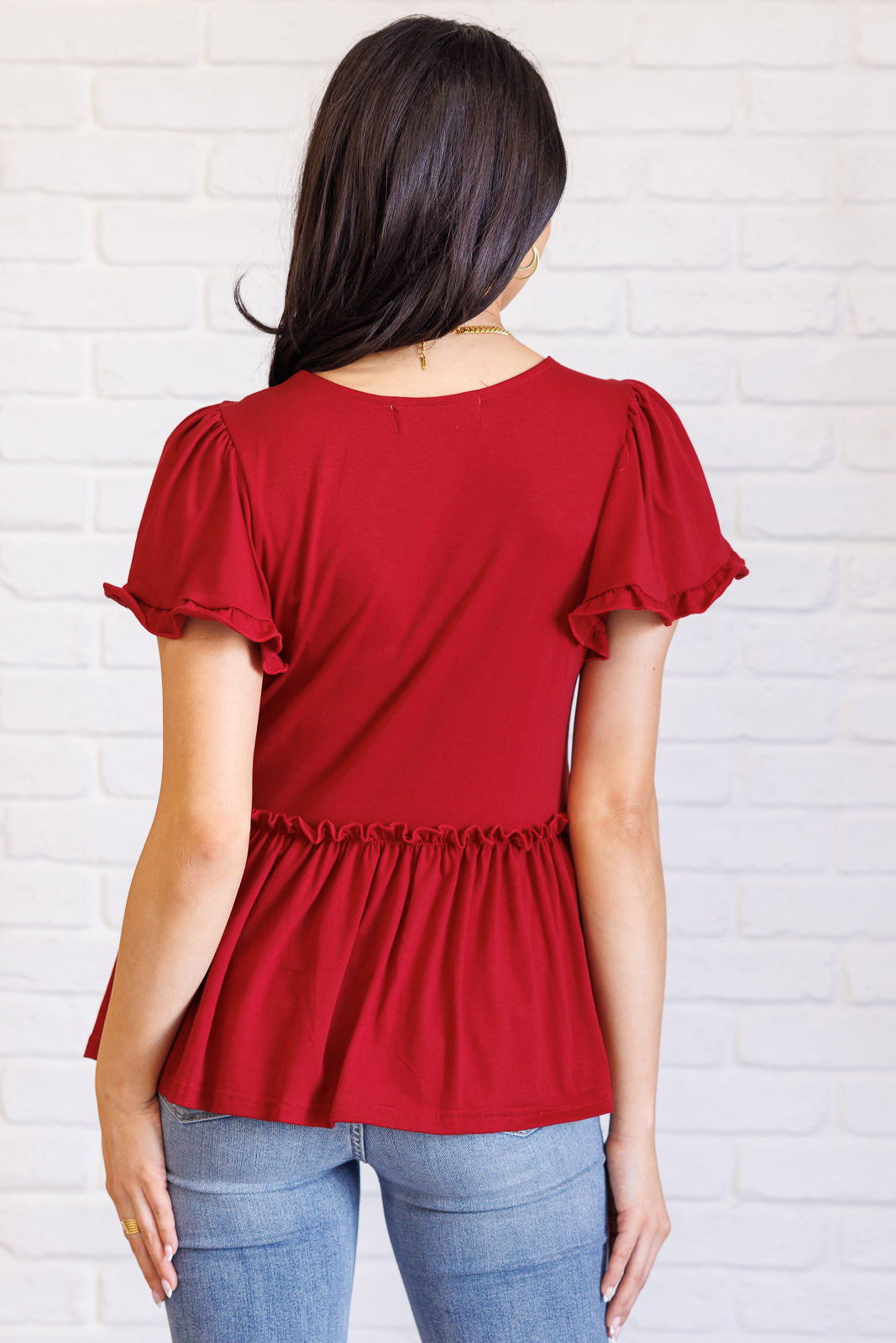 One Day Soon V-Neck Ruffle Detail Top - Southern Divas Boutique