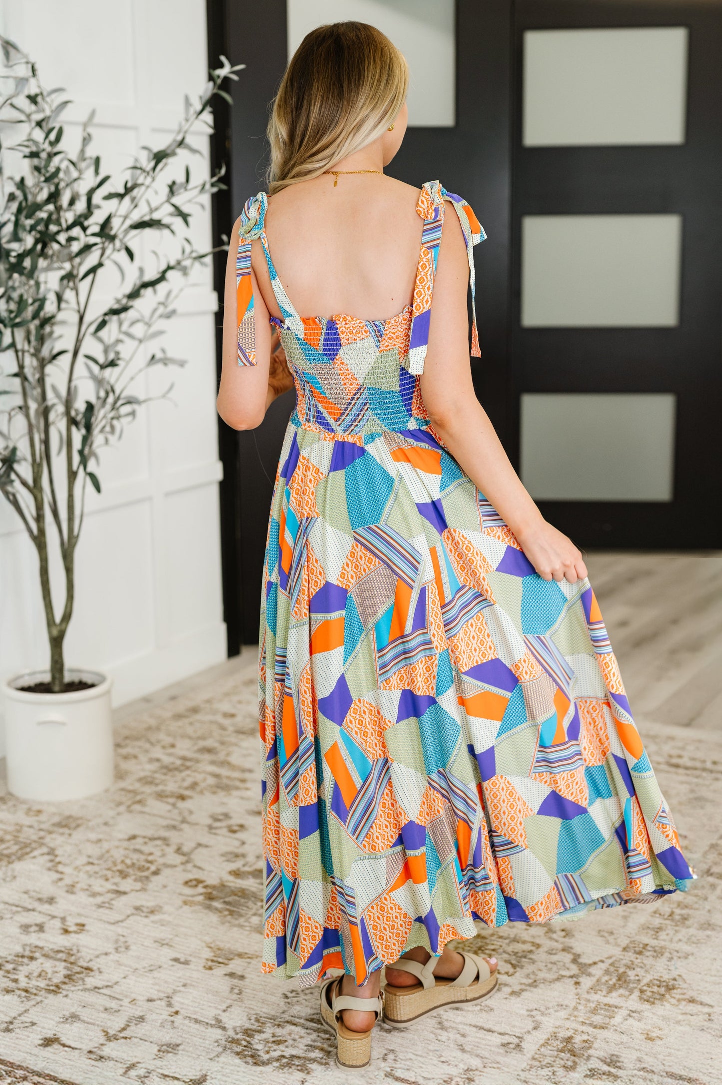 Paint Me Pretty Square Neck Dress in Lime, Blue and Tangerine - Southern Divas Boutique