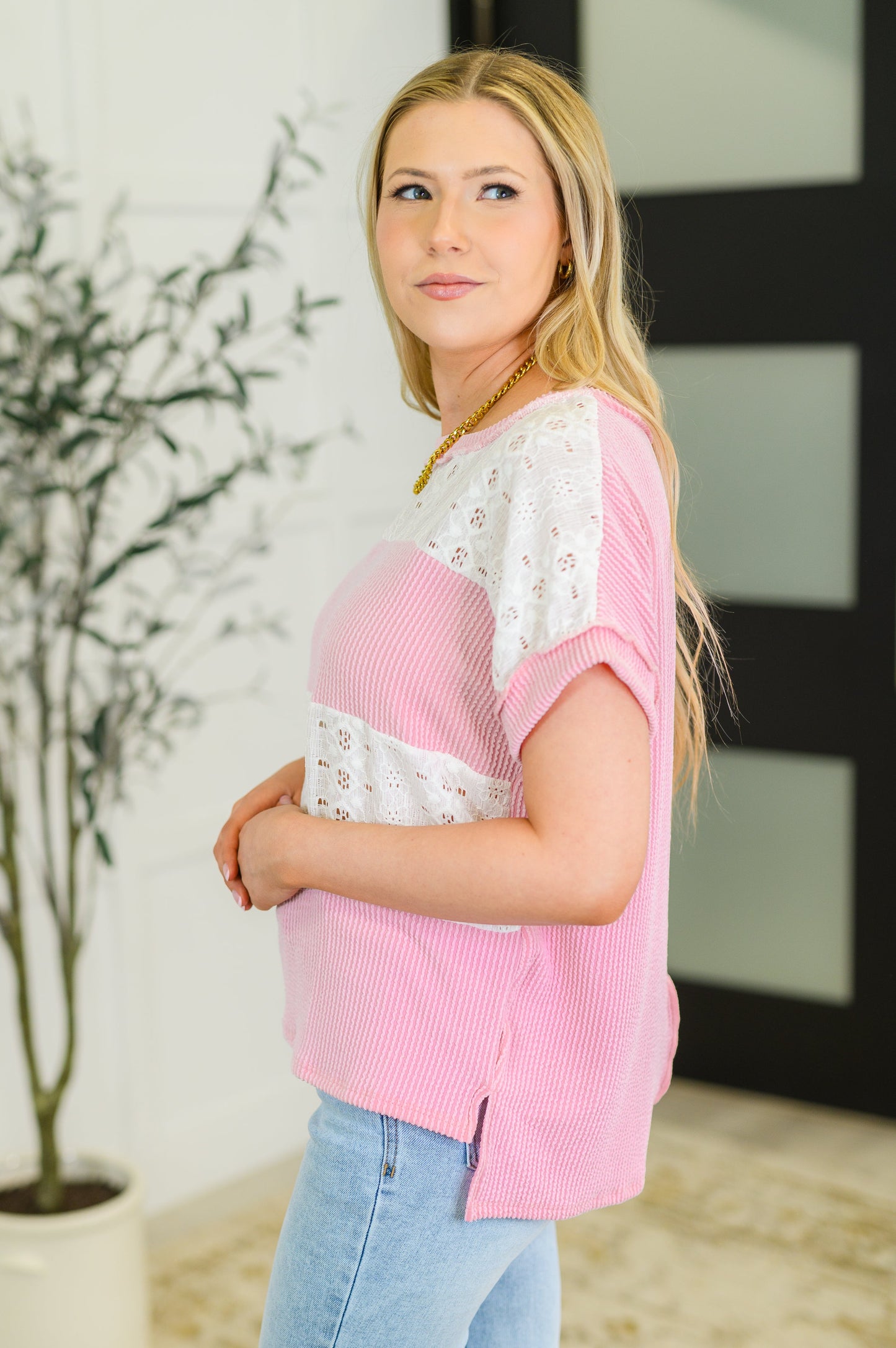 Parlour Picnic Color Block Knit Top in Pink - Southern Divas Boutique