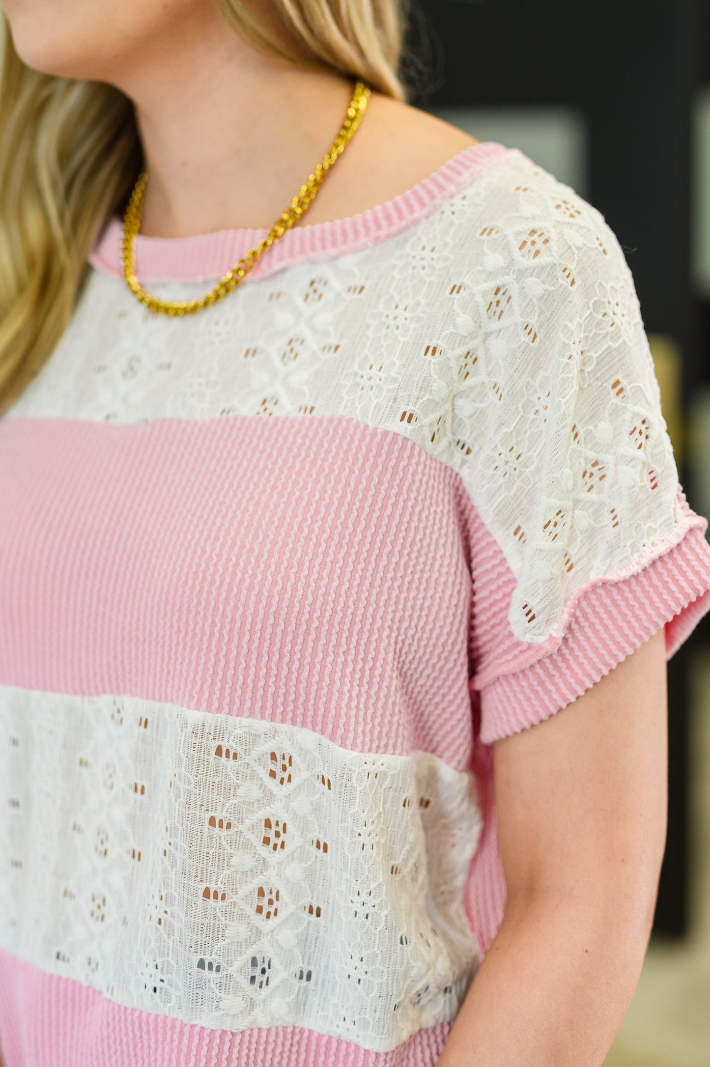 Parlour Picnic Color Block Knit Top in Pink - Southern Divas Boutique