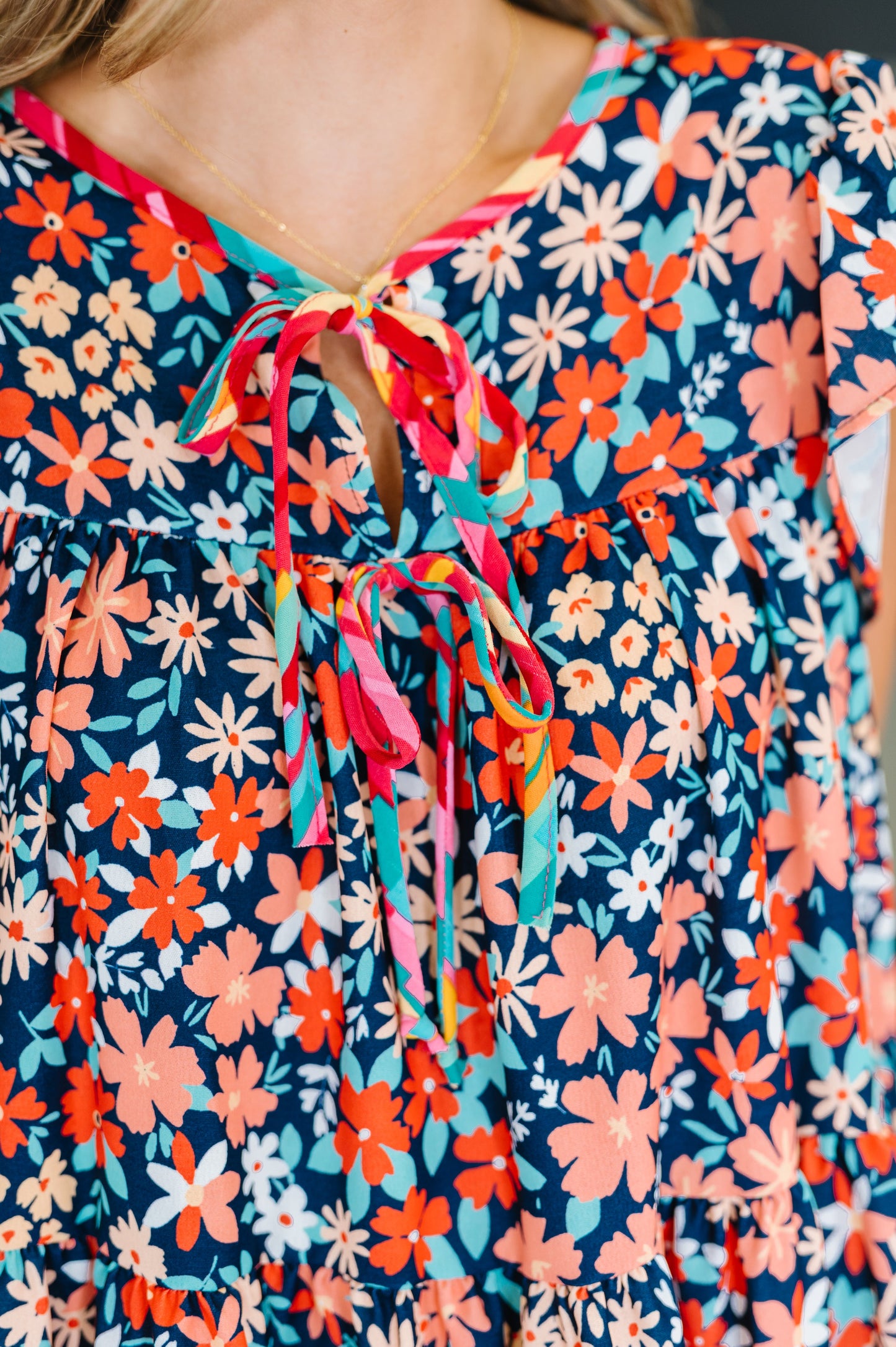 Petal to the Metal Flutter Sleeve Dress in Navy/Coral - Southern Divas Boutique