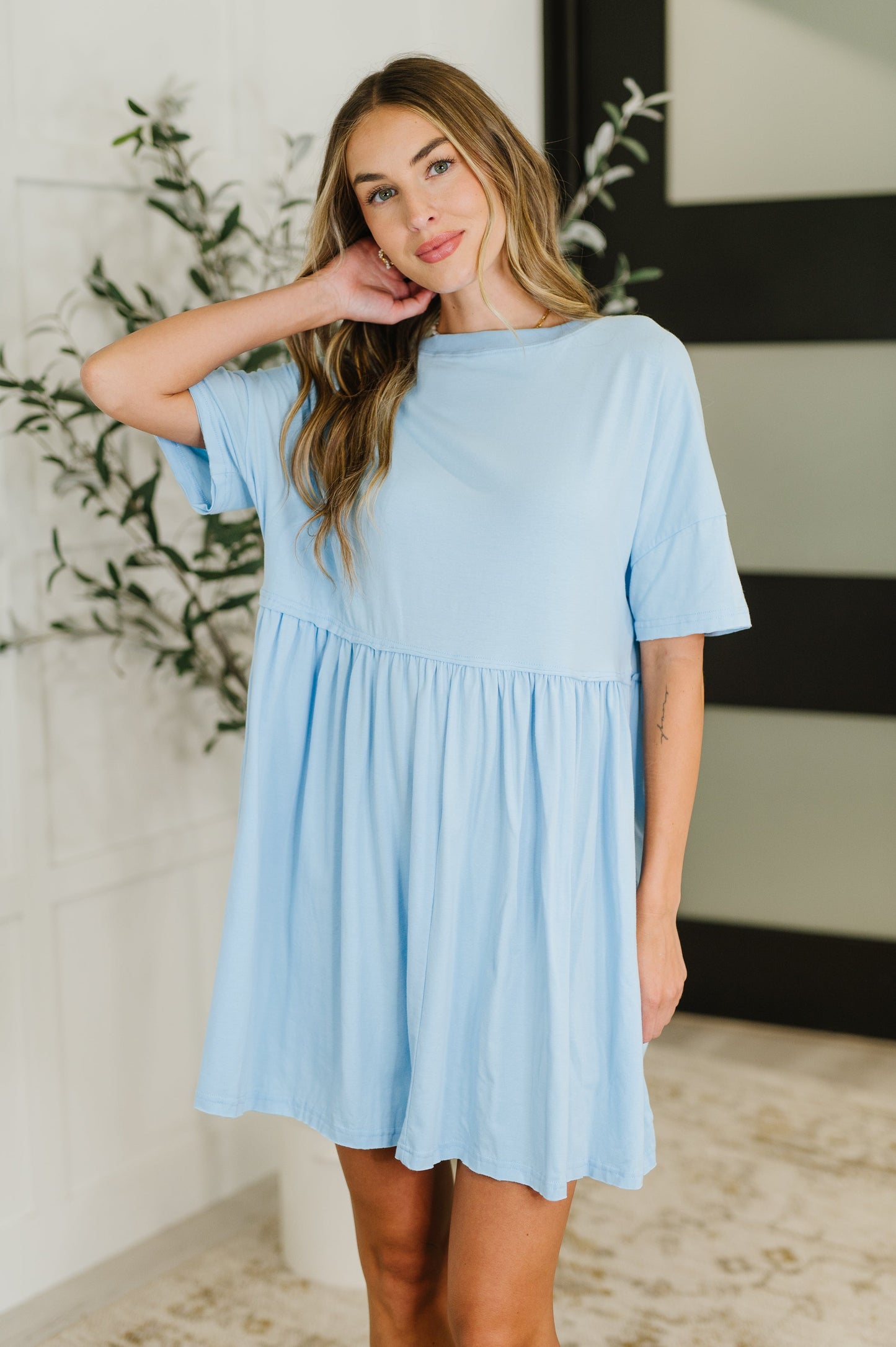 PREORDER: Relaxed Drop Shoulder Dress in Light Blue - Southern Divas Boutique