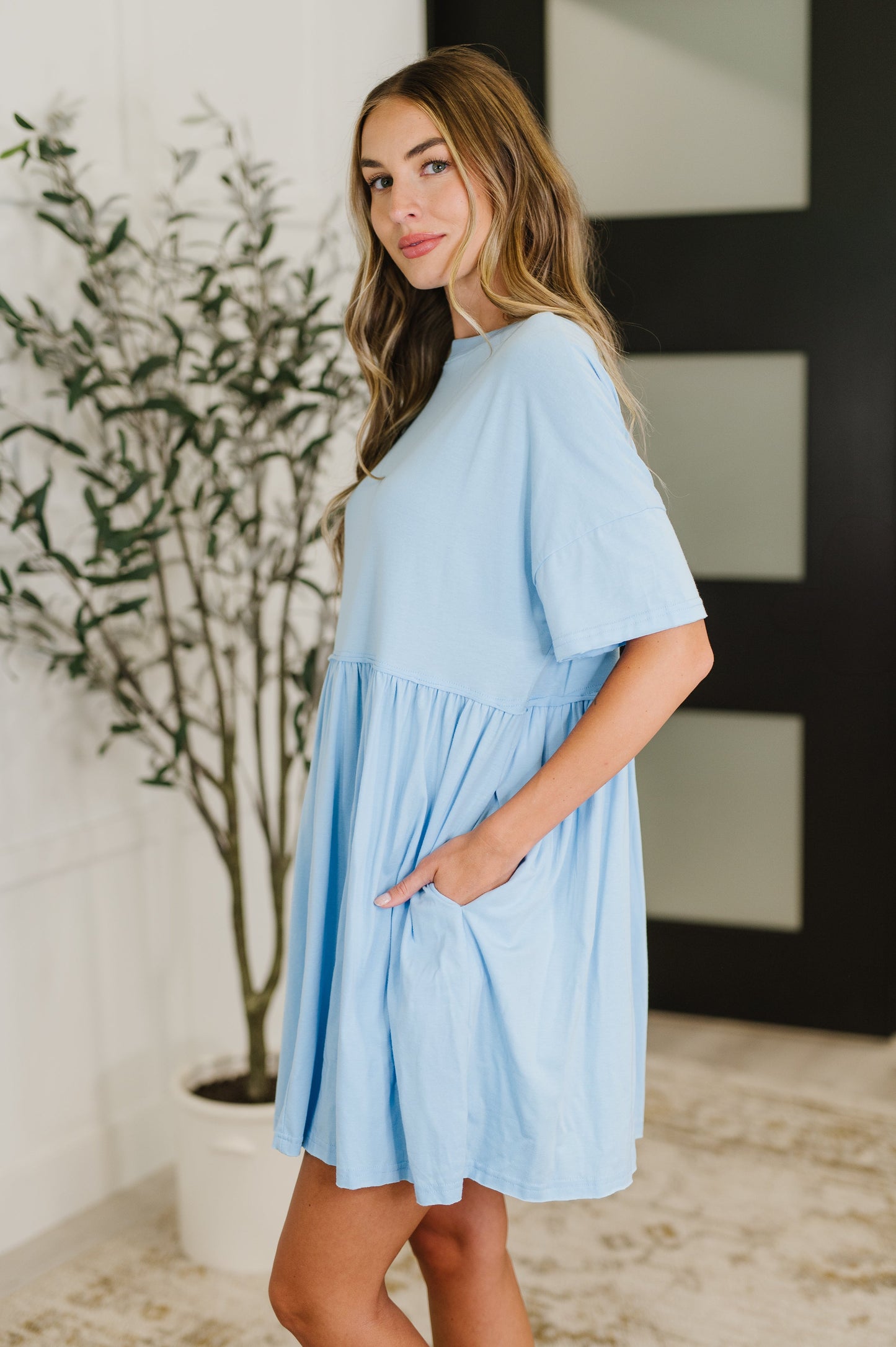 PREORDER: Relaxed Drop Shoulder Dress in Light Blue - Southern Divas Boutique