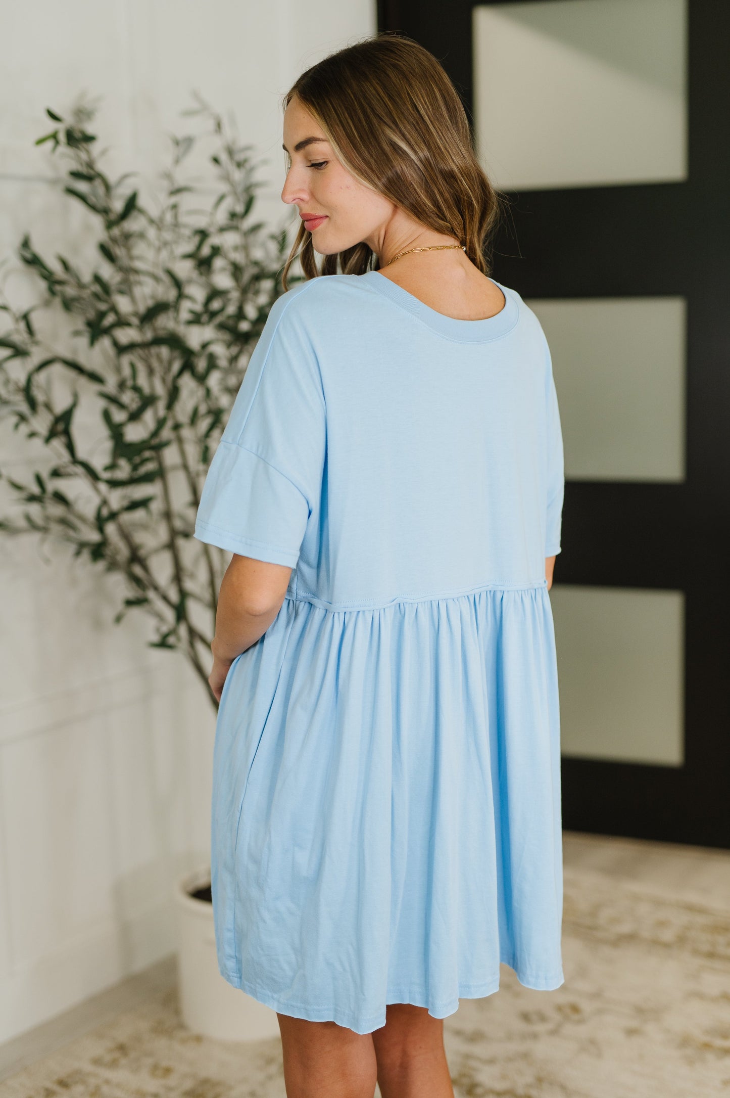 PREORDER: Relaxed Drop Shoulder Dress in Light Blue - Southern Divas Boutique