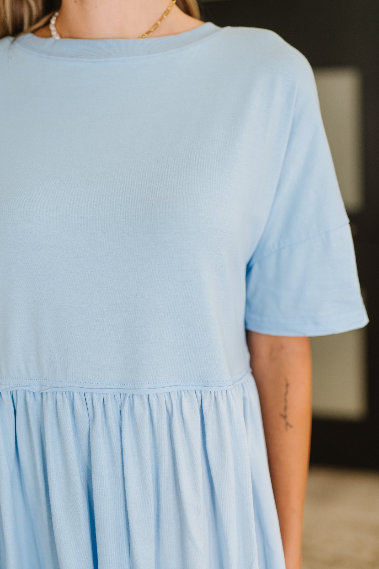 PREORDER: Relaxed Drop Shoulder Dress in Light Blue - Southern Divas Boutique