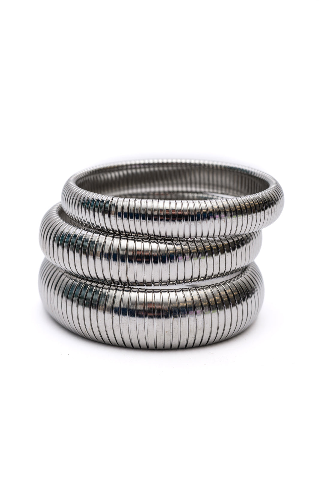 Sassy but Classy Ribbed Bangles in Silver Set of 3 - Southern Divas Boutique