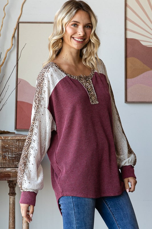 Bold Behavior Contrast Color Block Top in Burgundy - Southern Divas Boutique