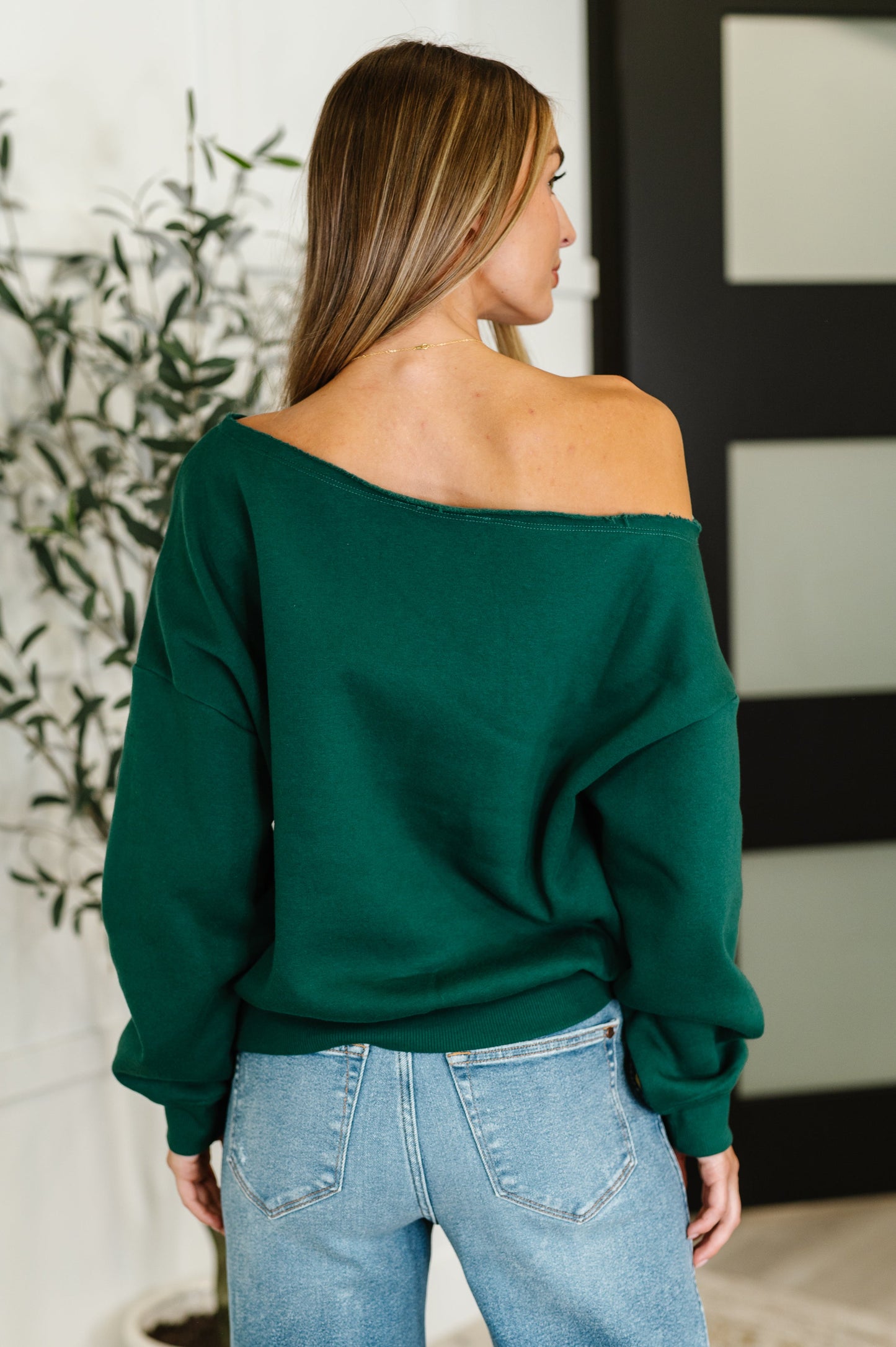 Side Hustle Off Shoulder Long Sleeve Top in Hunter Green - Southern Divas Boutique