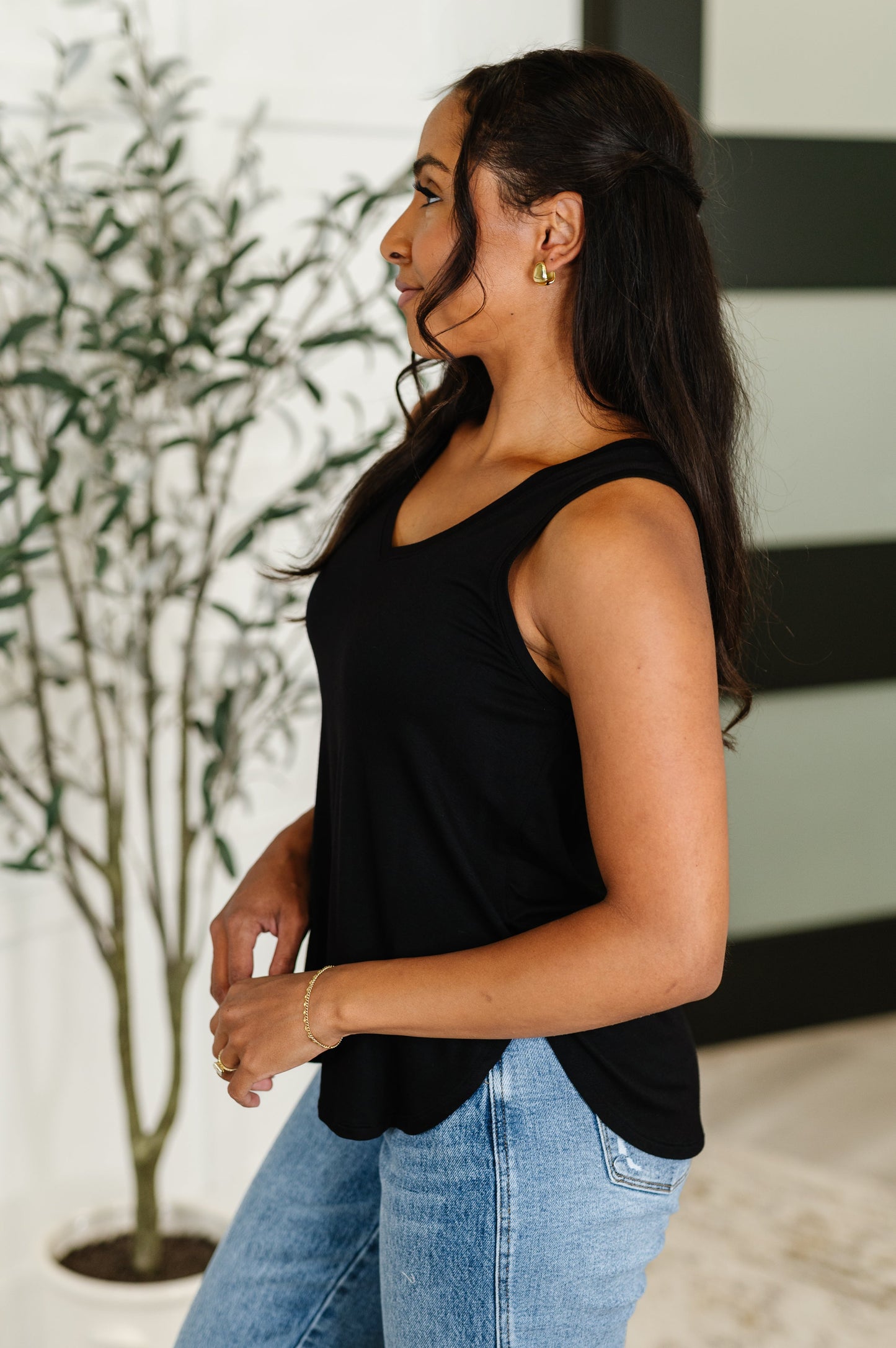 Simpler Times Basic V-Neck Tank in Black - Southern Divas Boutique