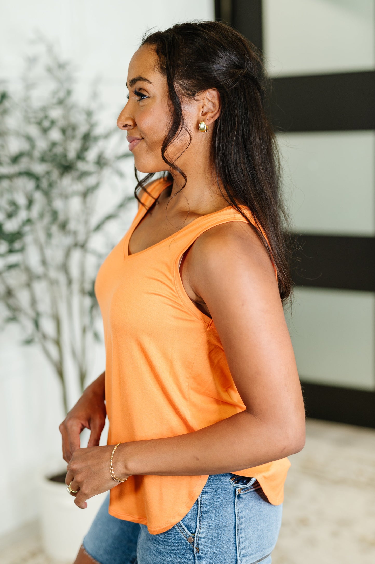 Simpler Times Basic V-Neck Tank in Orange - Southern Divas Boutique