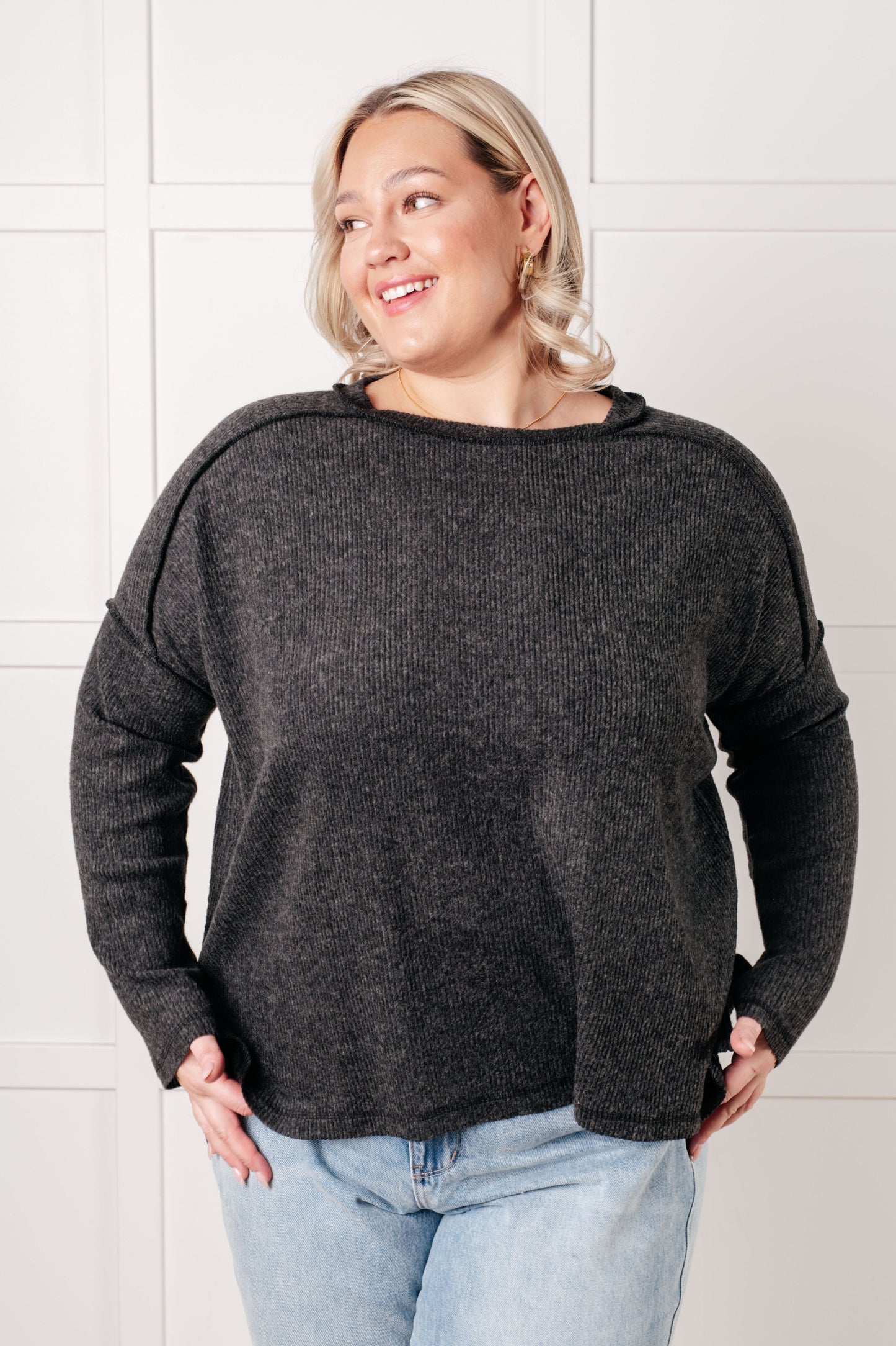 Simply Basic Ribbed Hacci Sweater in Black - Southern Divas Boutique
