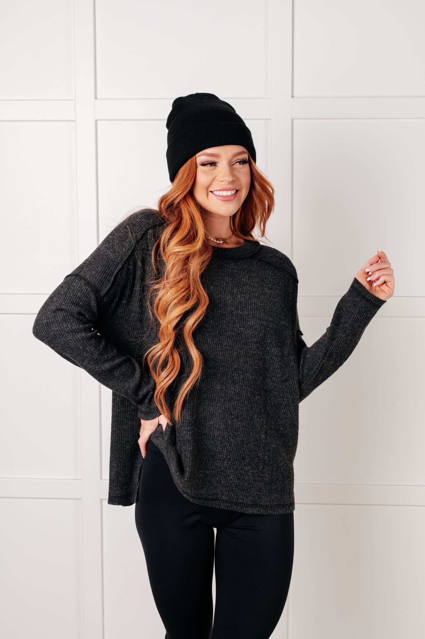 Simply Basic Ribbed Hacci Sweater in Black - Southern Divas Boutique