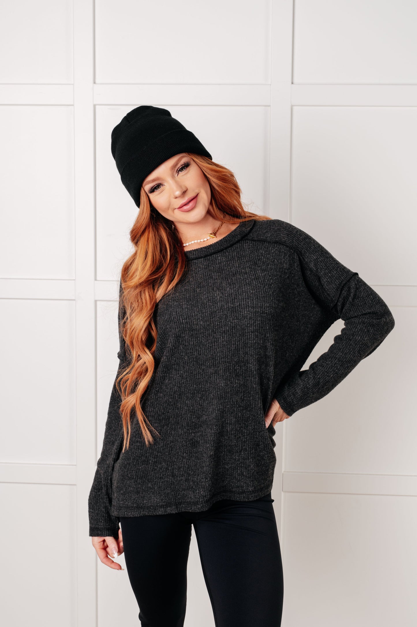 Simply Basic Ribbed Hacci Sweater in Black - Southern Divas Boutique