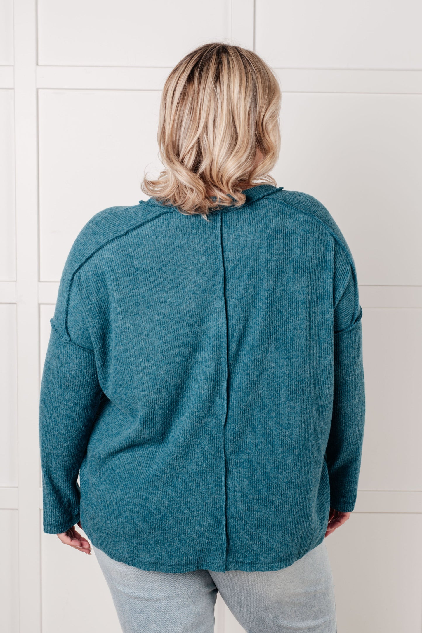 Simply Basic Ribbed Hacci Sweater in Teal - Southern Divas Boutique