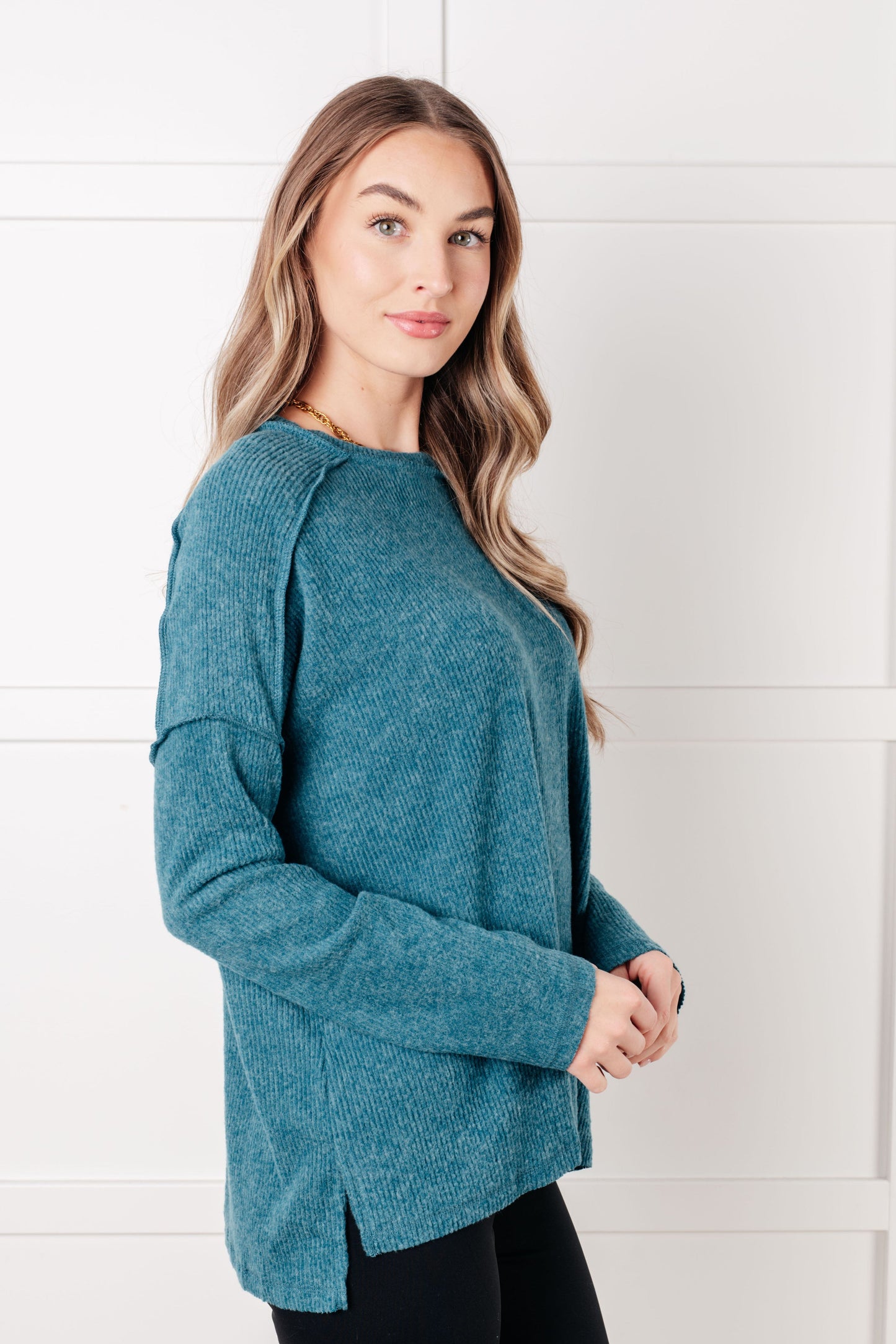 Simply Basic Ribbed Hacci Sweater in Teal - Southern Divas Boutique