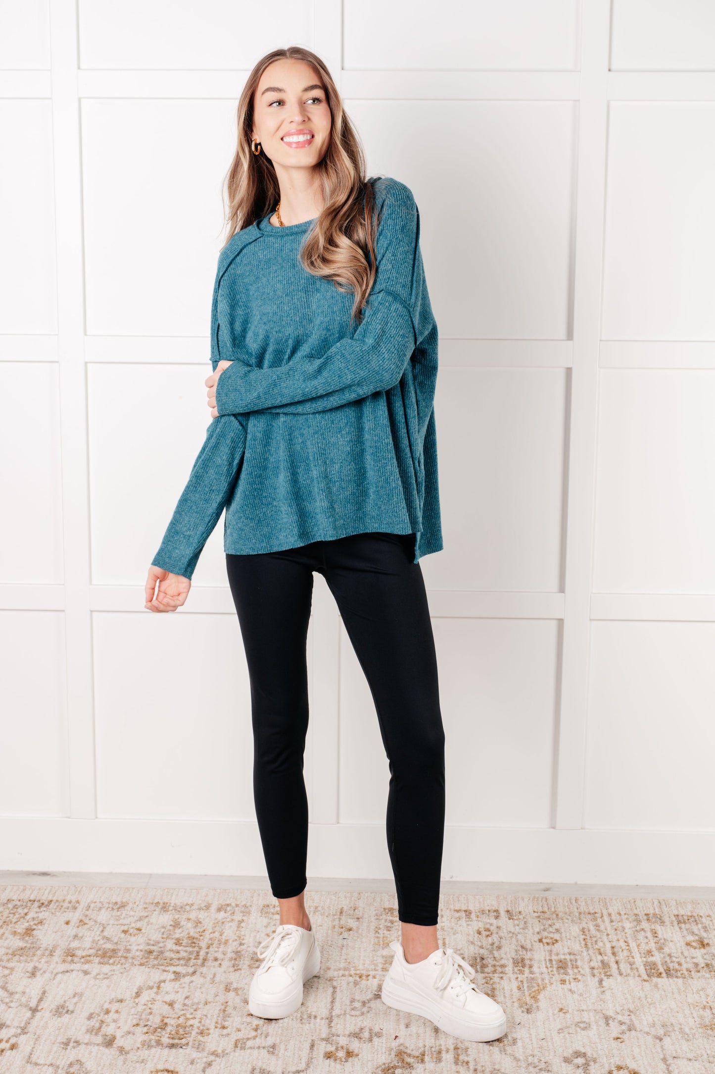 Simply Basic Ribbed Hacci Sweater in Teal - Southern Divas Boutique