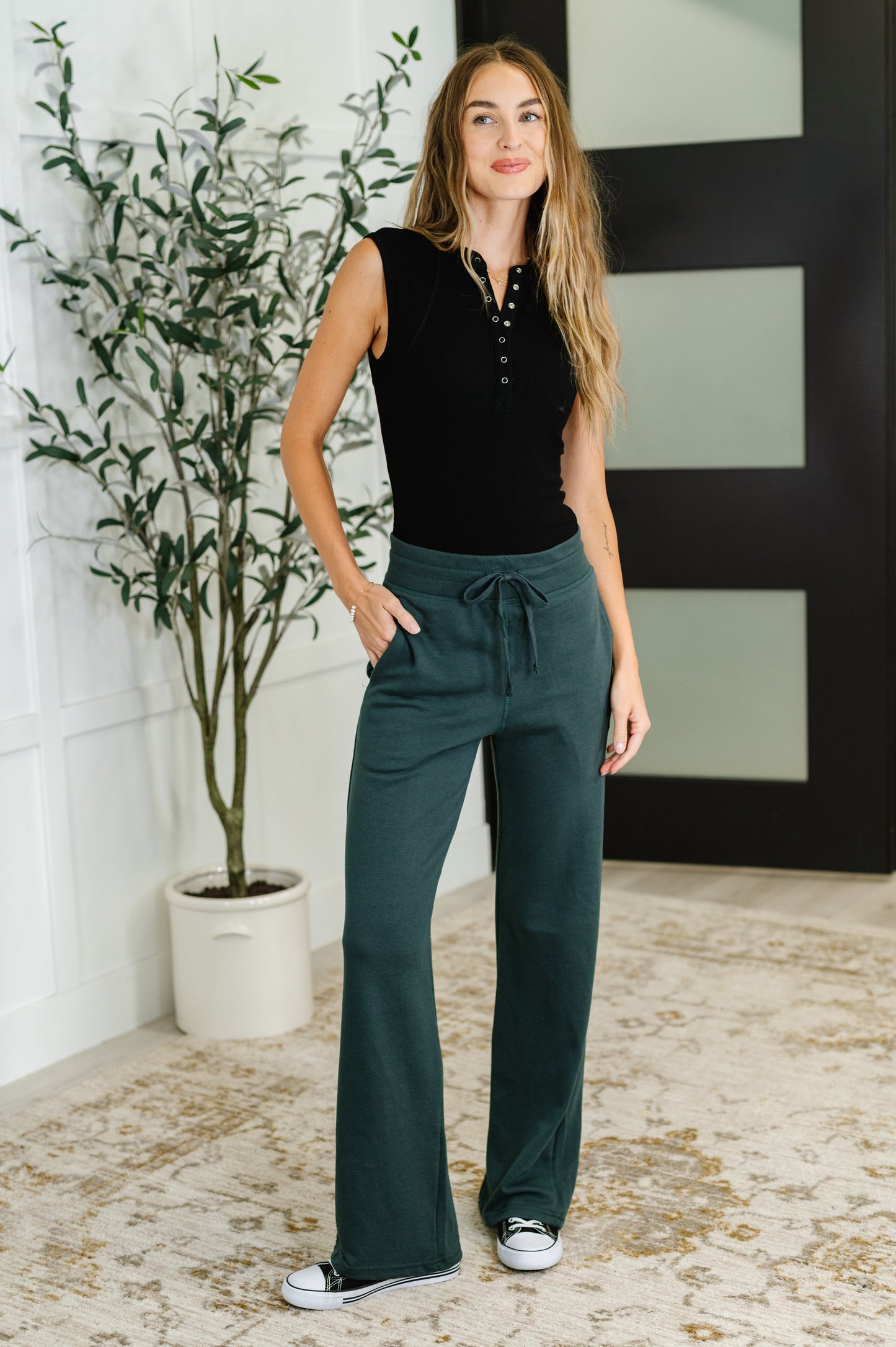 Slow Mornings High Waisted Sweats in Jungle Green - Southern Divas Boutique