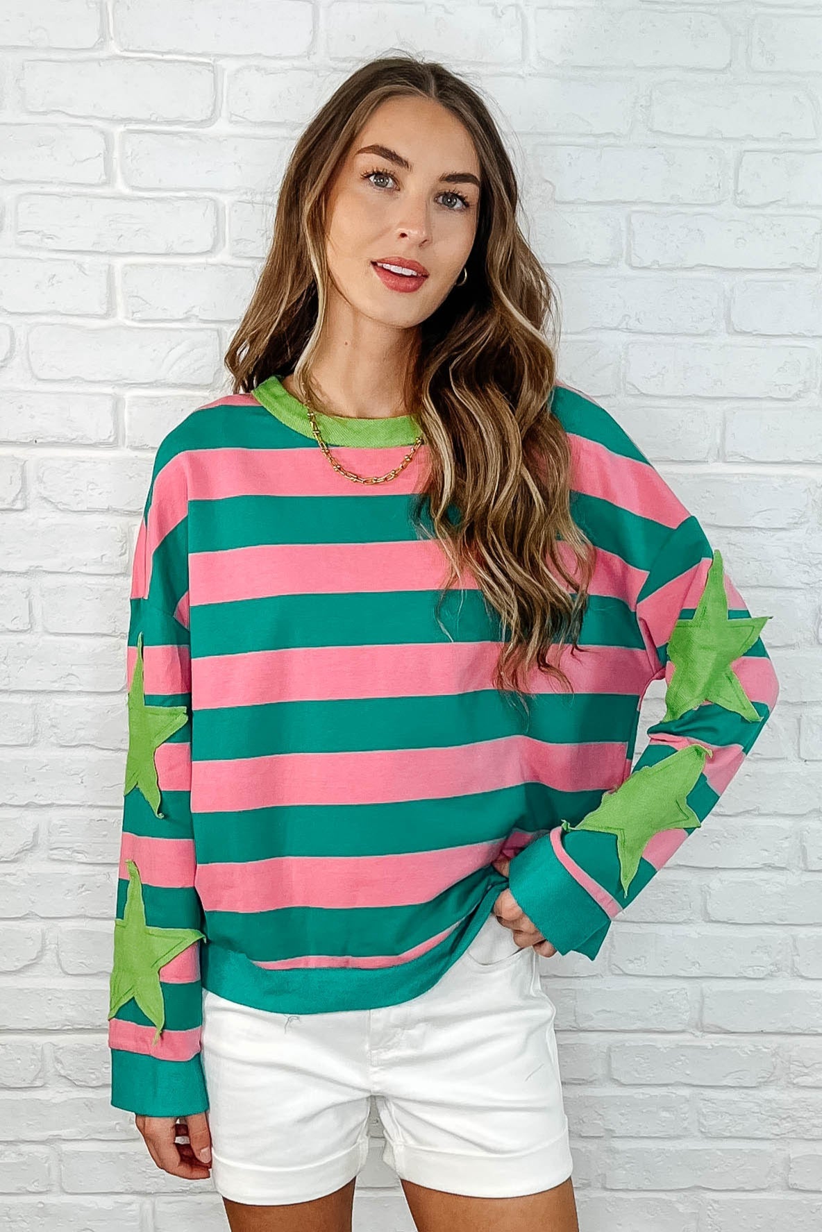 Stars On Stripes Patchwork Striped Sweatshirt - Southern Divas Boutique
